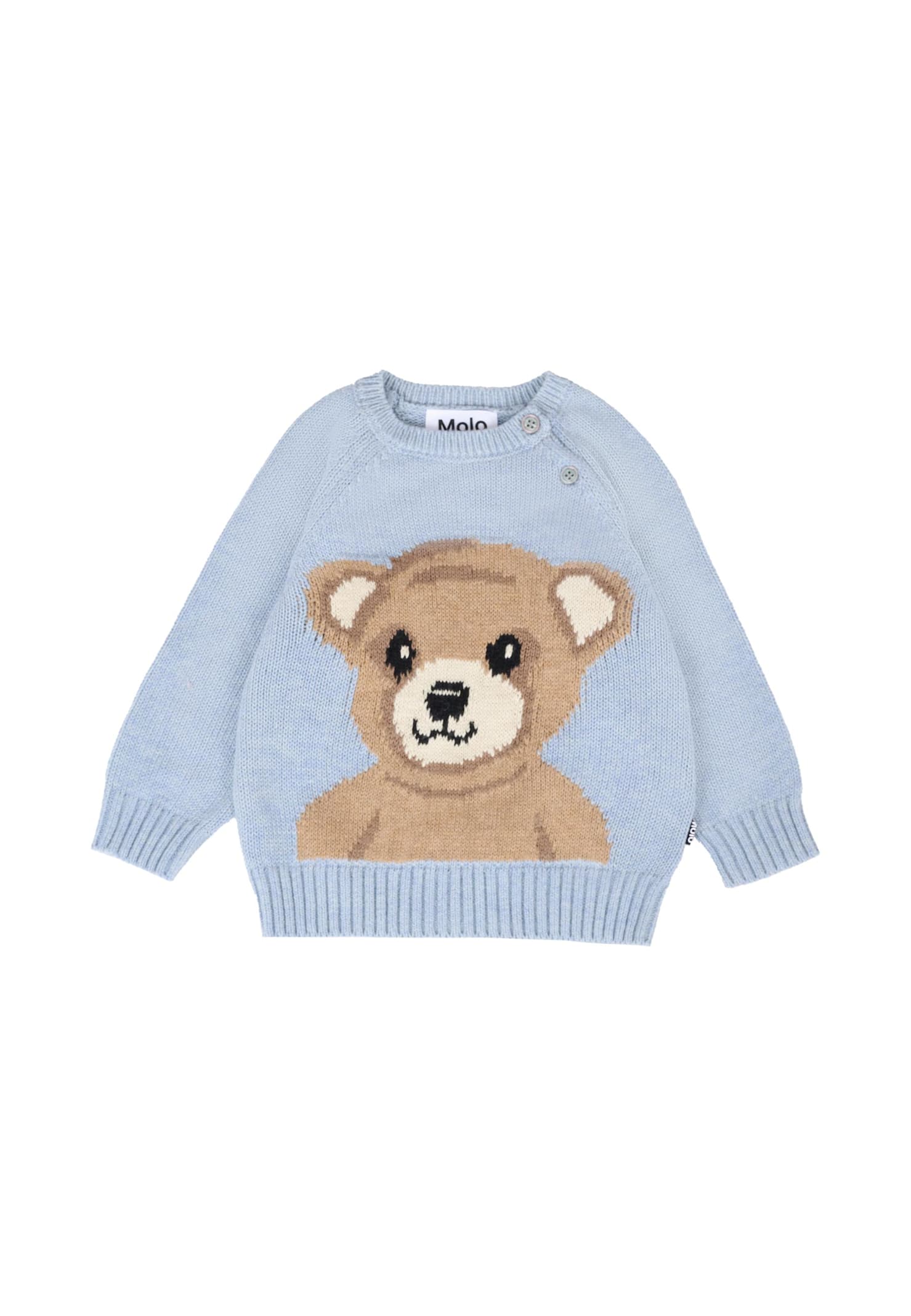 Molo Light Blue Sweater For Baby Boy With Bear In Blue