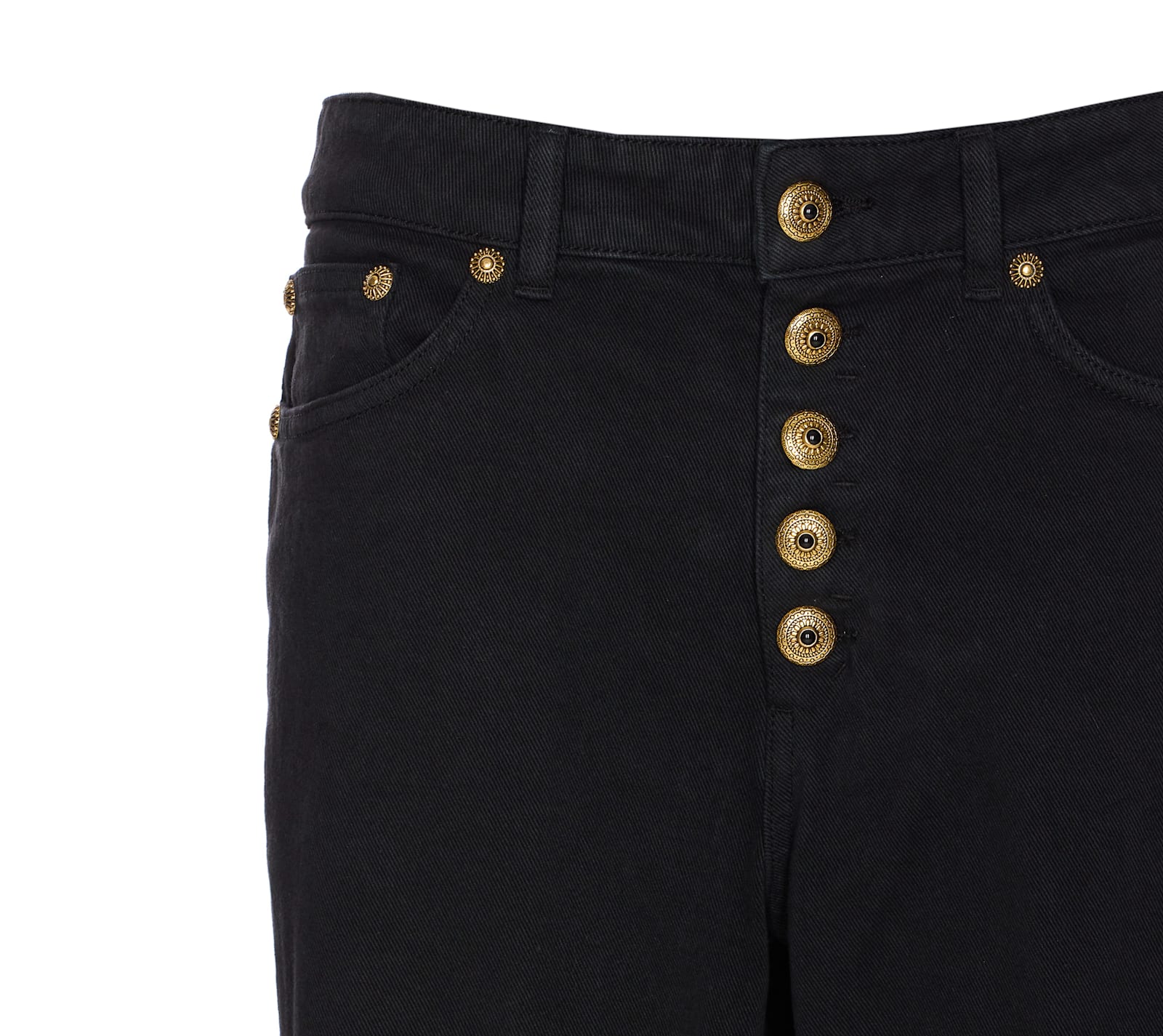 Dondup High-waisted Tailored Pants With Button-up Front And Rolled Cuffs In Black