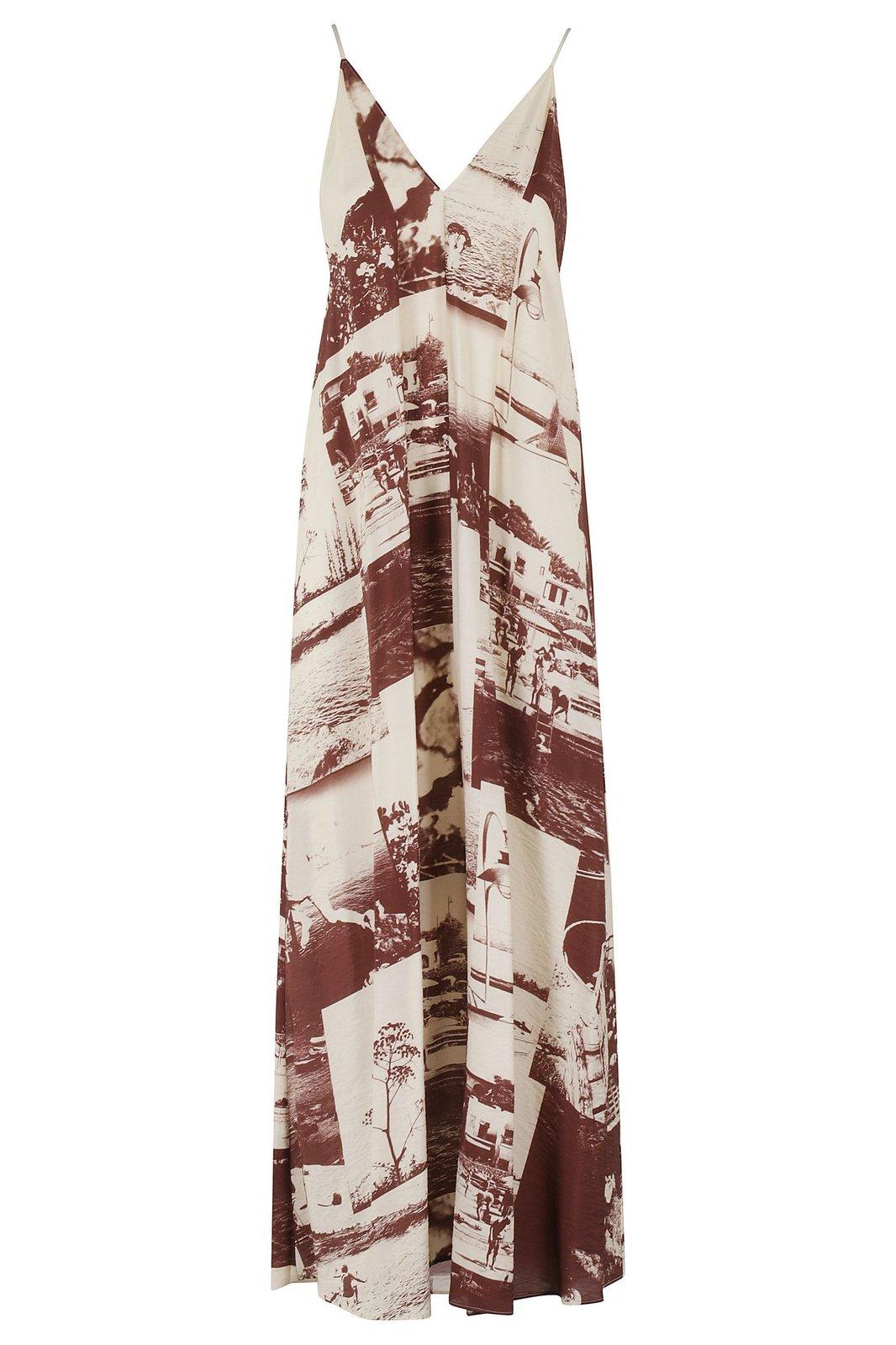 ALYSI GRAPHIC PRINTED V-NECK SLIP DRESS