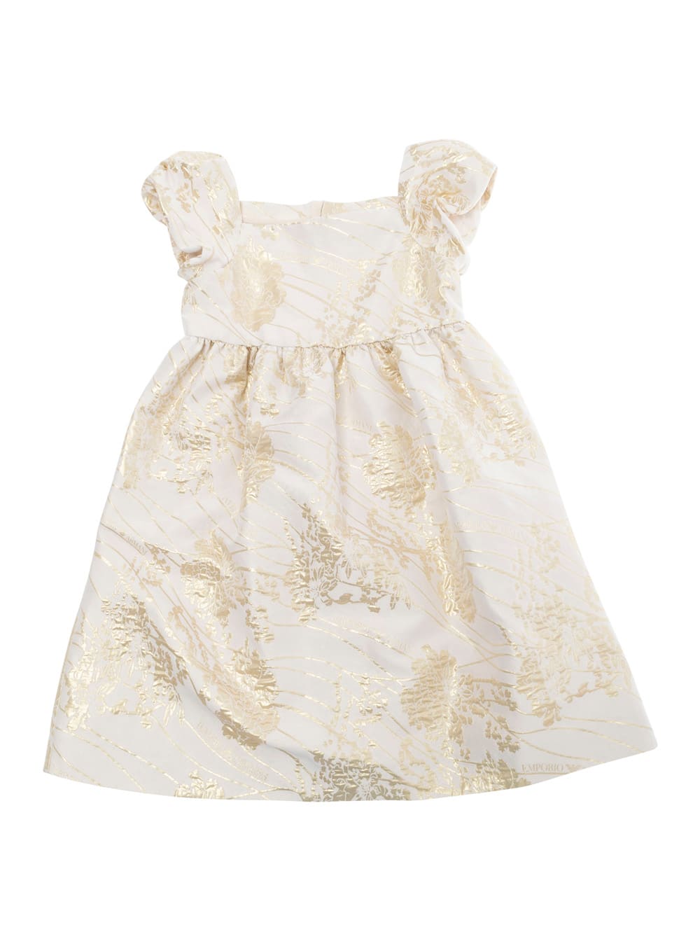 Shop Emporio Armani Multicolor Dress With Short Puffed Sleeves And All-over Floral Motif In Tech Fabric Girl