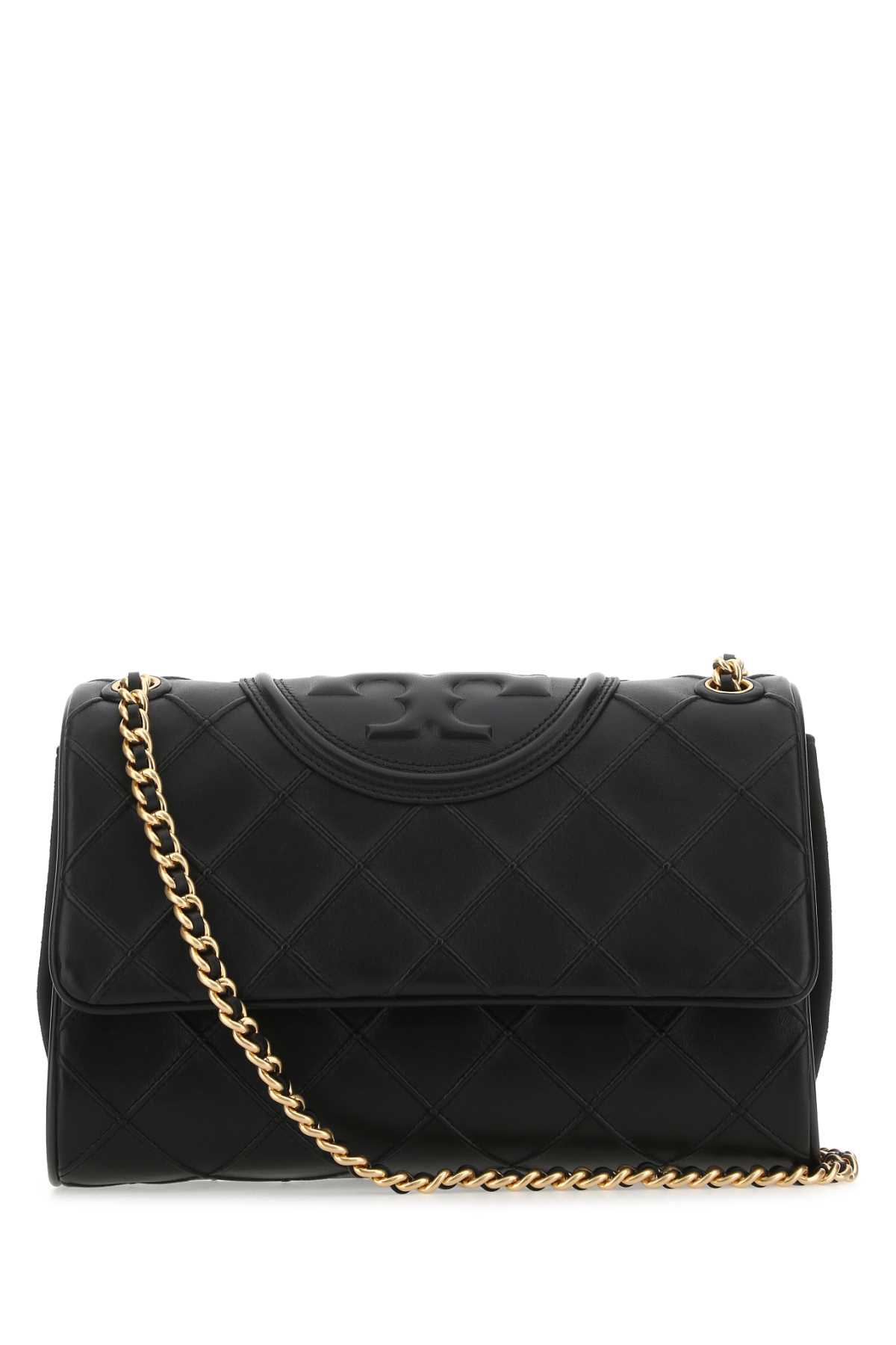 Shop Tory Burch Black Leather Fleming Shoulder Bag In 001