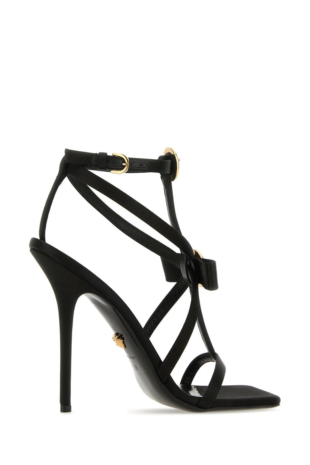 VERSACE BLACK SATIN SANDALS 