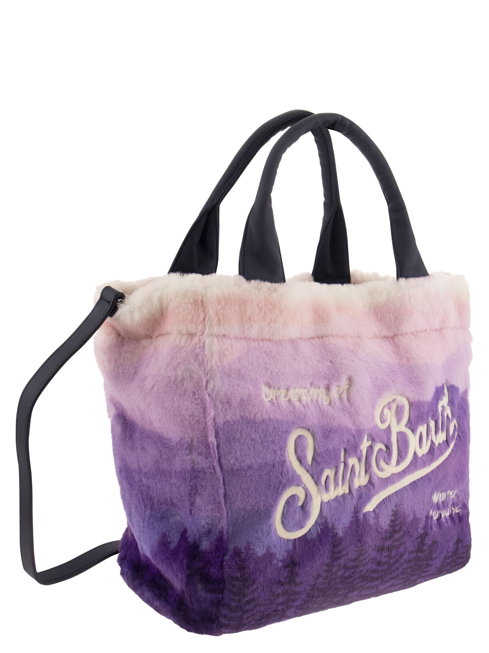 Shop Mc2 Saint Barth Colette Soft And Furry Handbag With Print In Purple