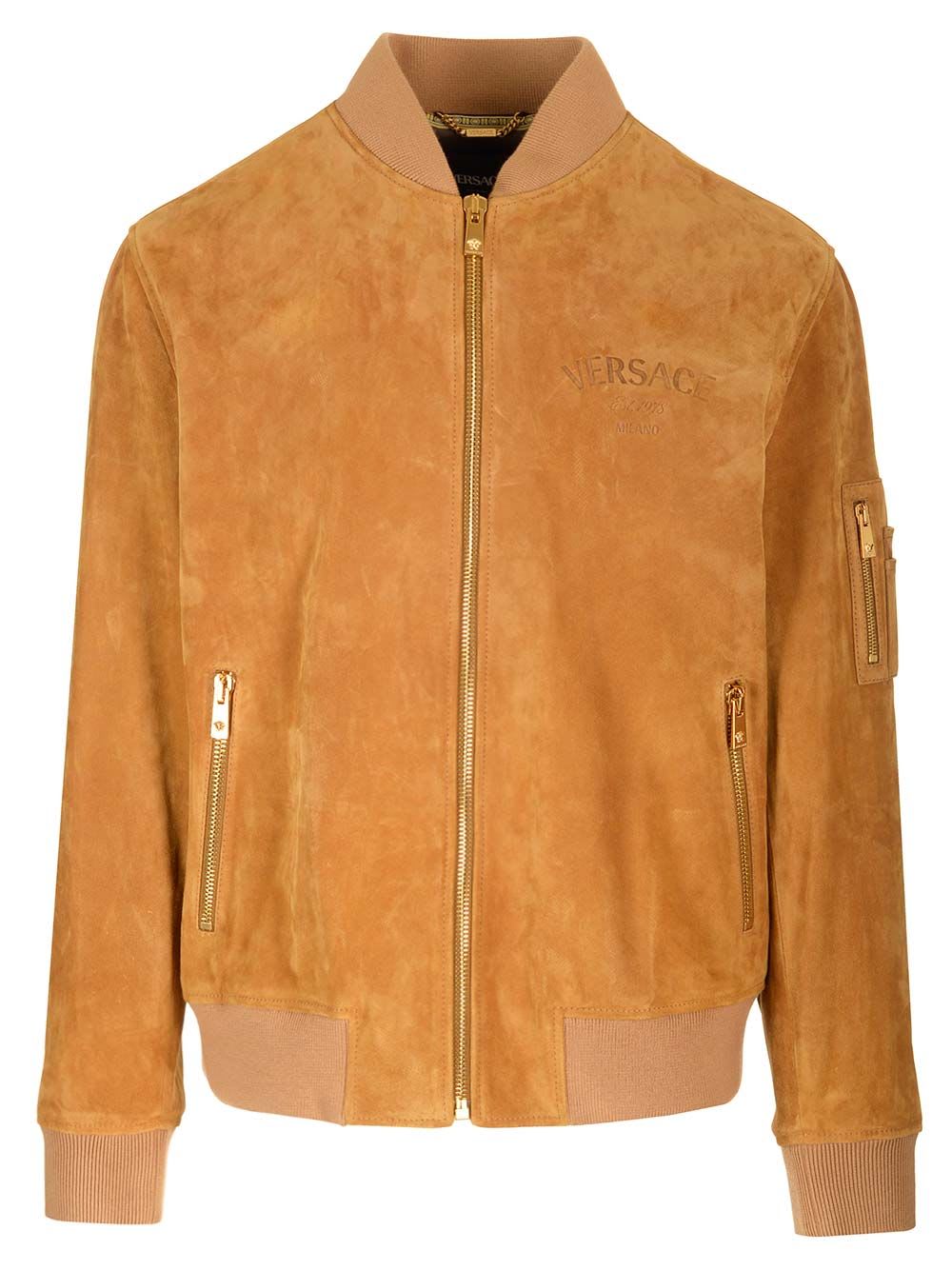 Shop Versace Bomber Jacket In Brown