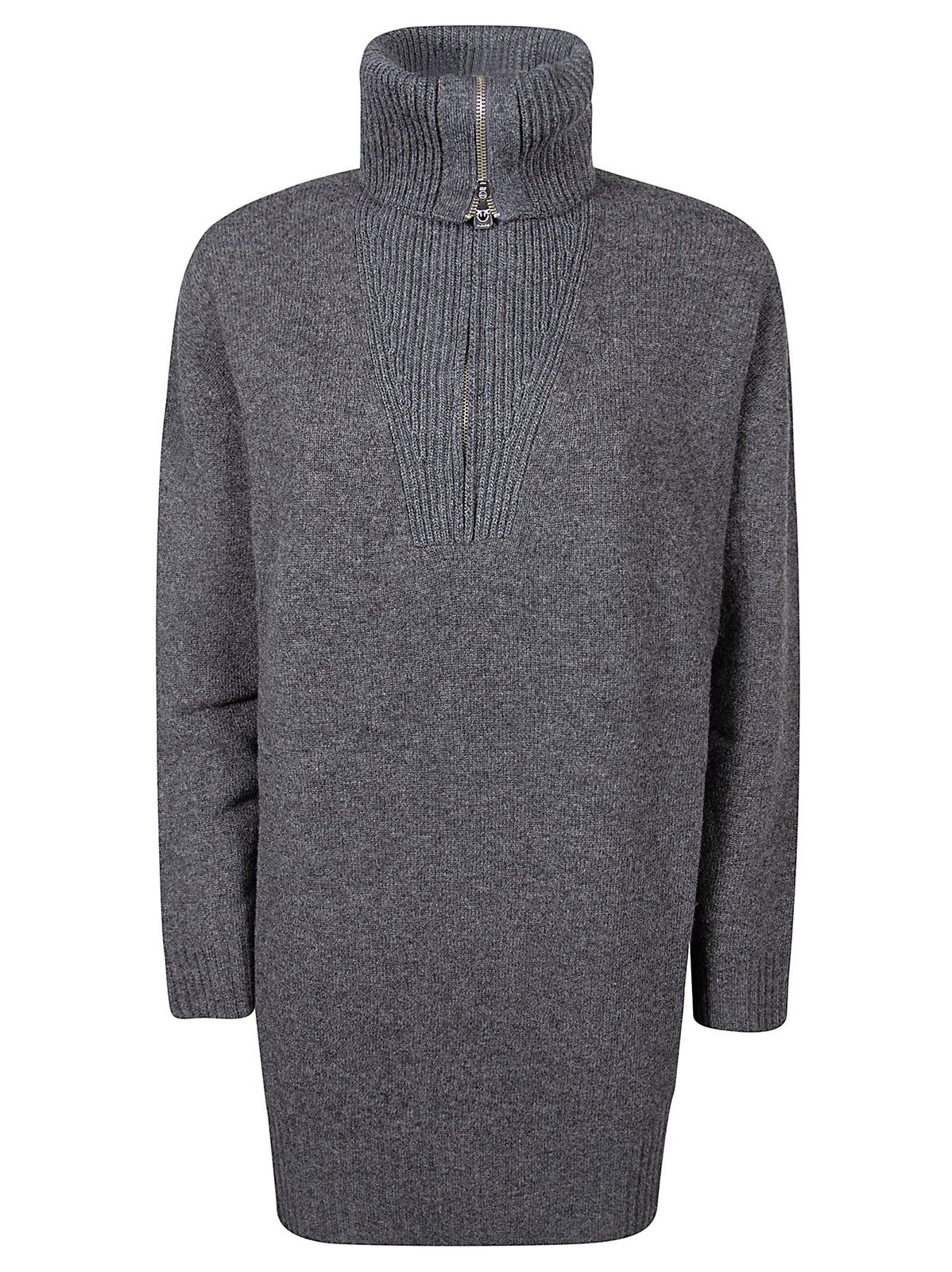 Shop Pinko Half Zipped Long Sleeved Knitted Dress In Grigio Corvo