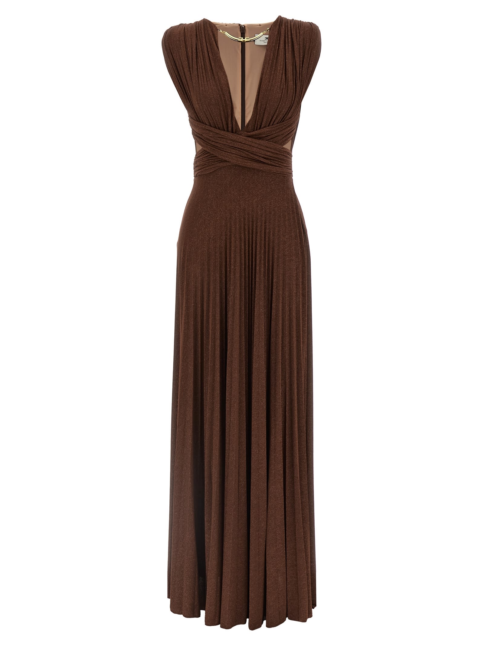 Elisabetta Franchi Celebrite V-neck Metallic Pleated Sleeveless Dress In Gray