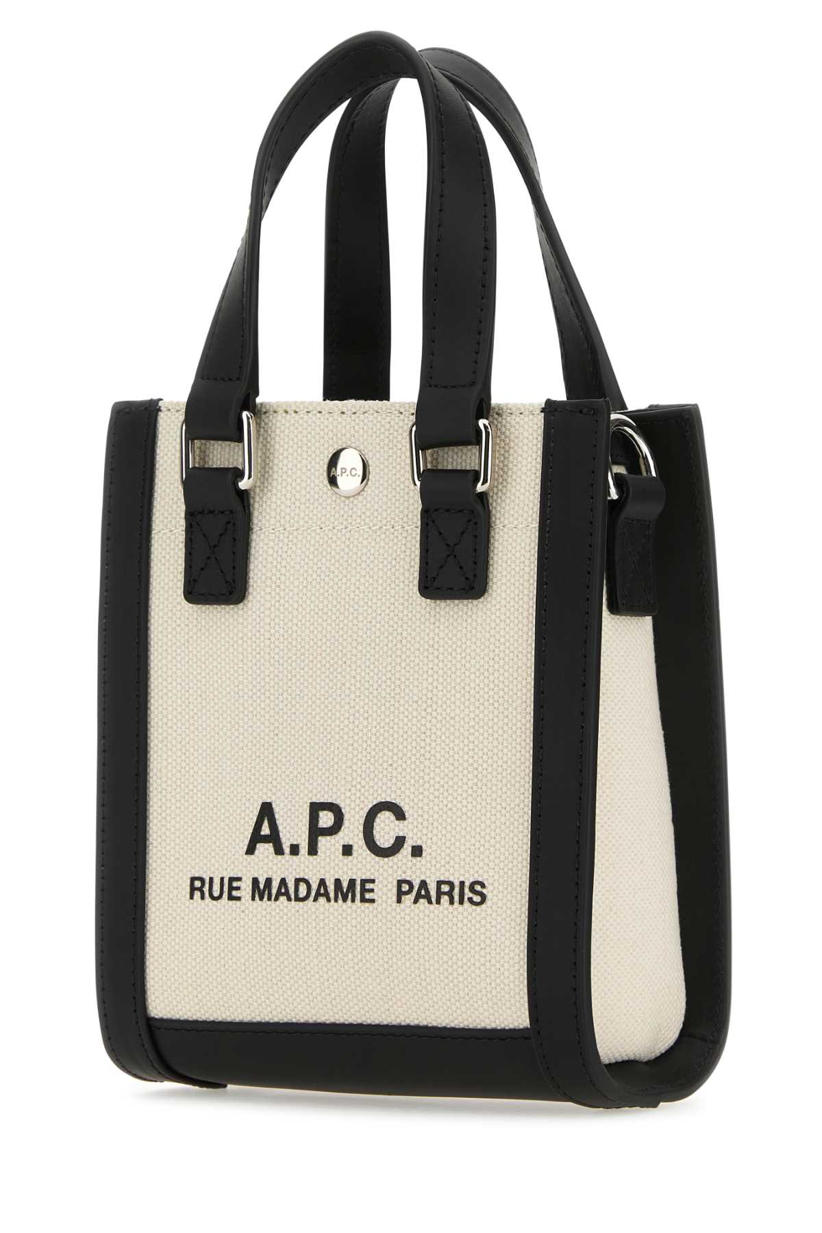 Shop Apc Two-tone Canvas And Leather Camille 2.0 Mini Handbag In Noir
