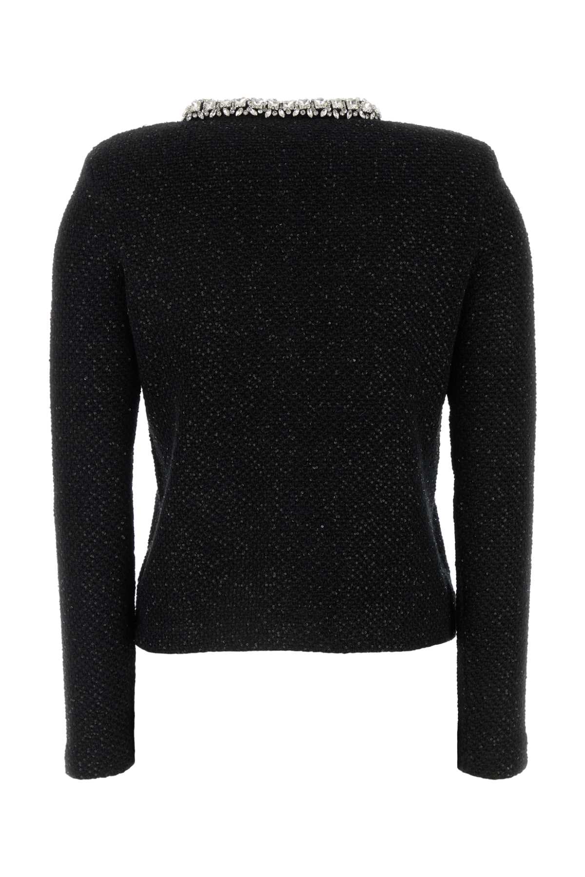 Self-portrait Black Crewneck Sequin Cardigan In Black