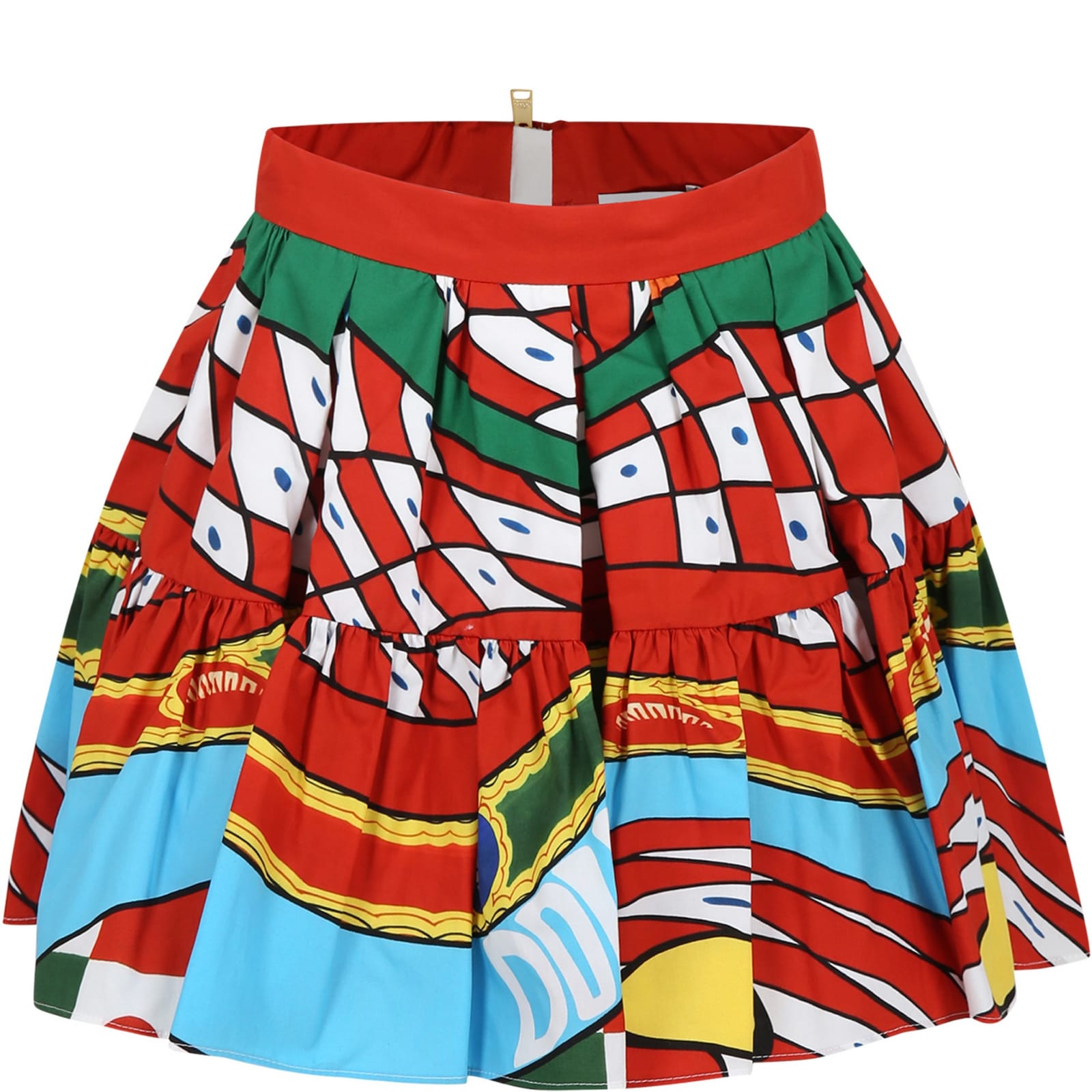 DOLCE & GABBANA RED SKIRT FOR GIRL WITH LOGO AND CART PRINT