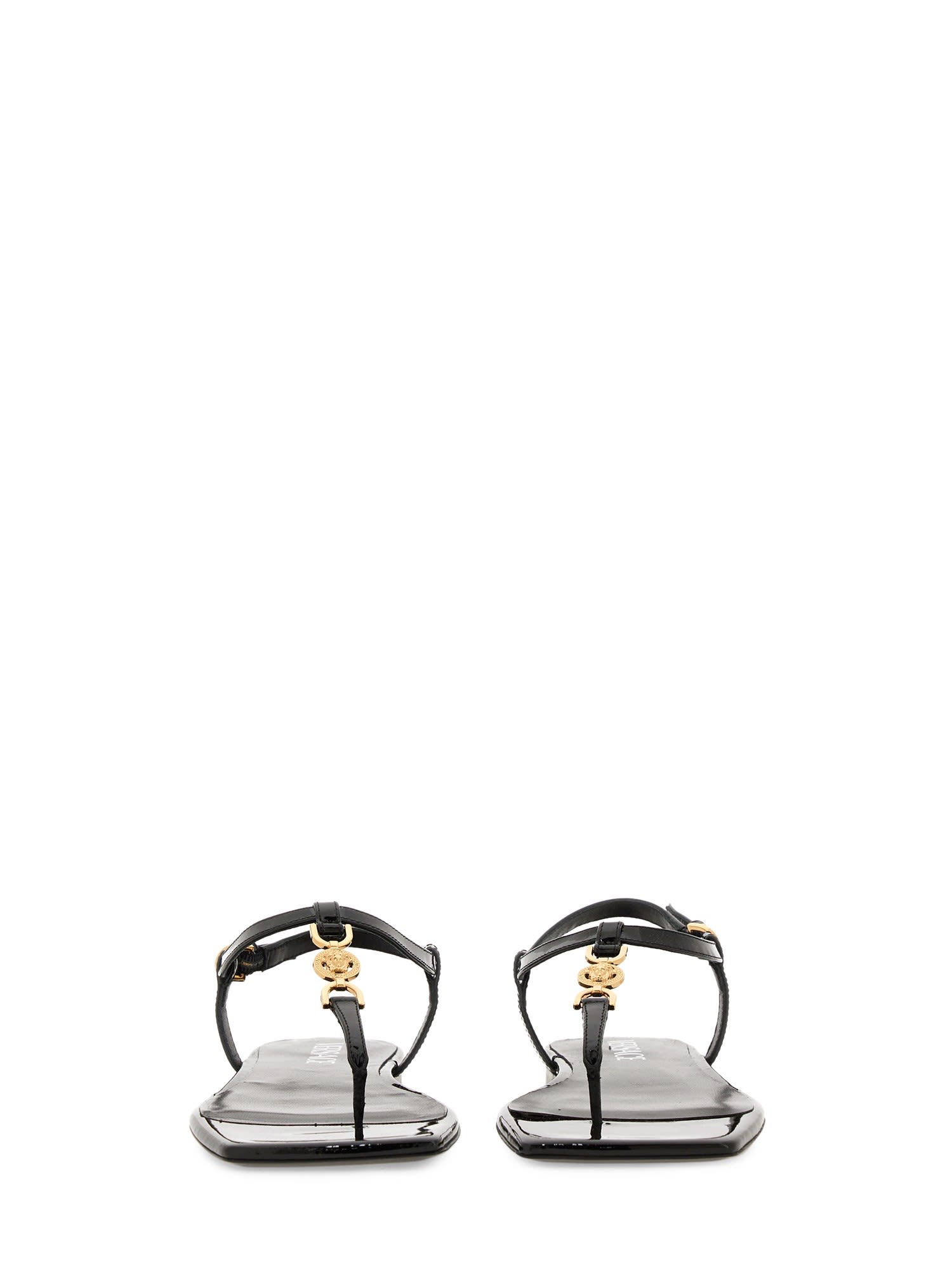 Versace 'medusa '95' Black Low Sandals With Logo Detail In Nero