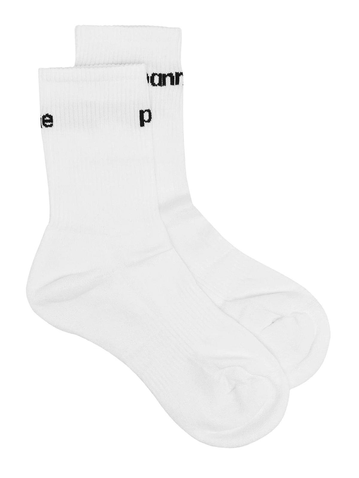 Shop Rabanne Logo Intarsia Socks In Bianco/nero