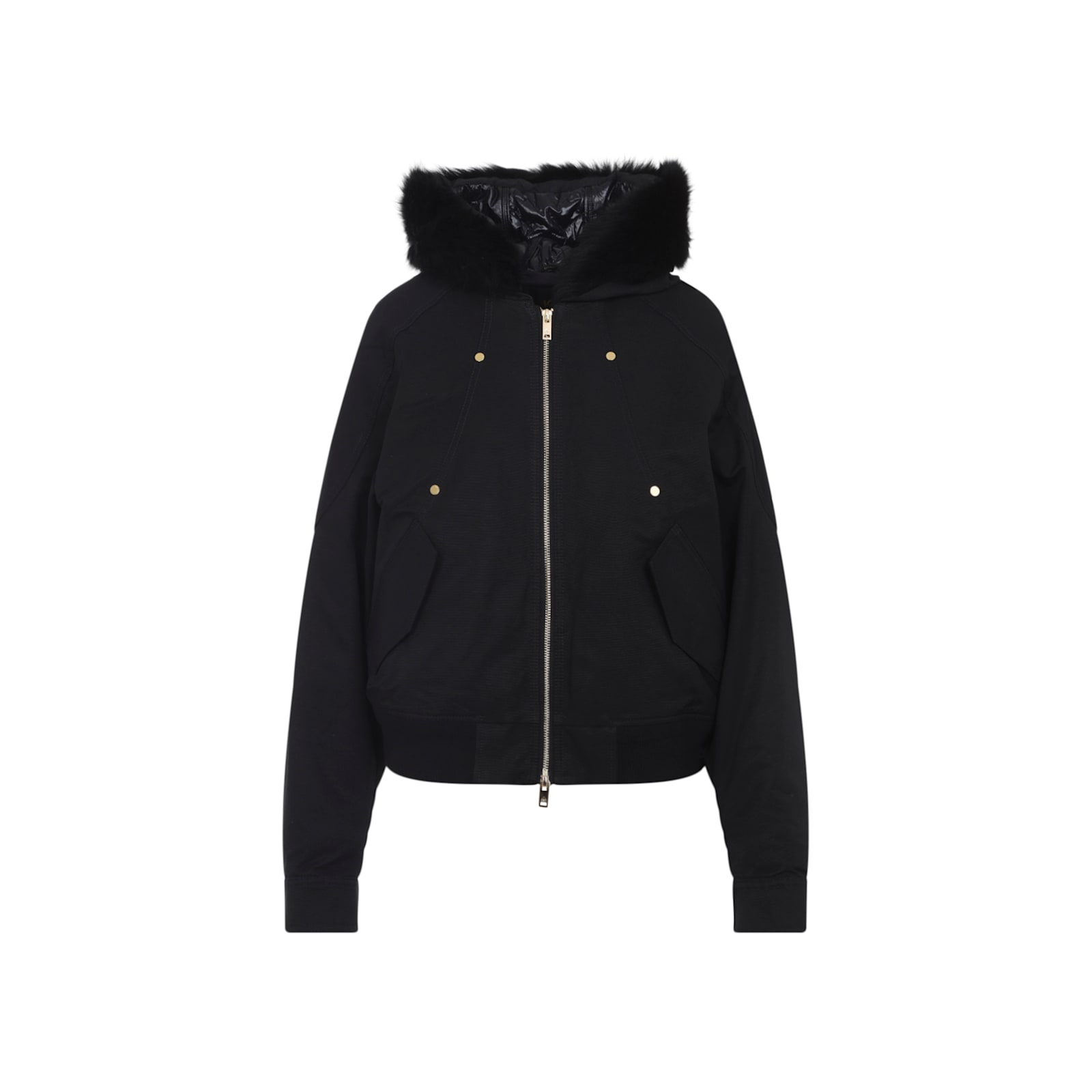 Moose Knuckles Hooded Bomber Jacket Fur Trim In Black