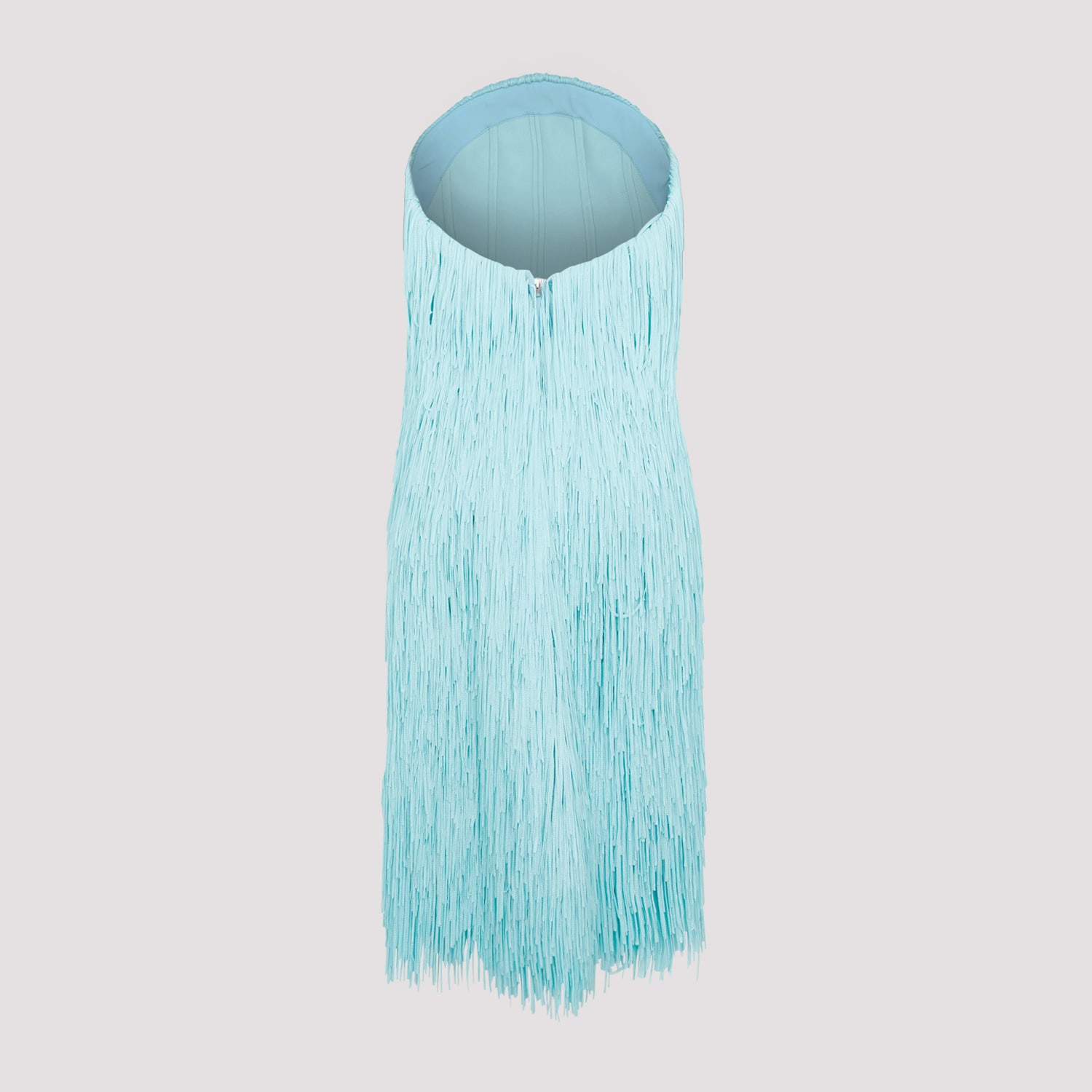 Bottega Veneta Sky Blue Fringed Midi Dress In Celadon