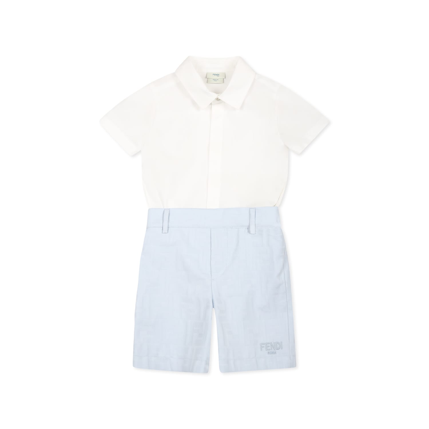 Fendi Light Blue Suit For Baby Boy With Ff In Multicolor