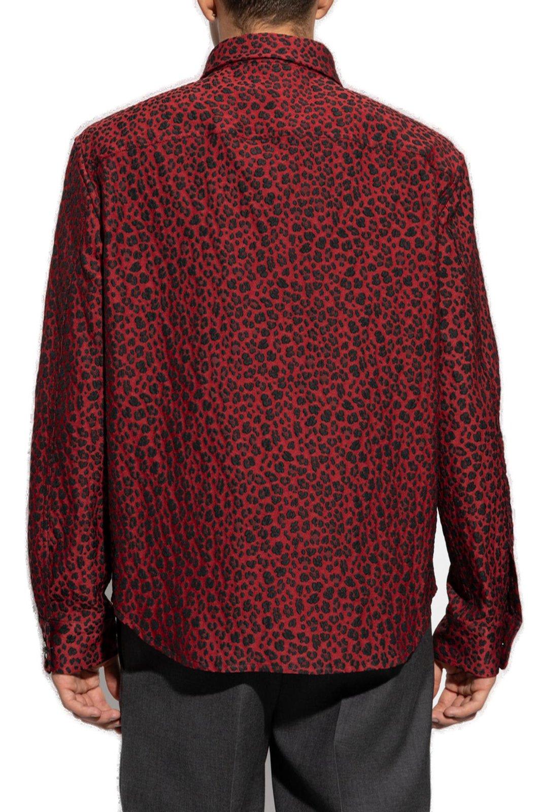 Shop Versace Leopard-embroidered Button-up Shirt In Lipstick Red-black