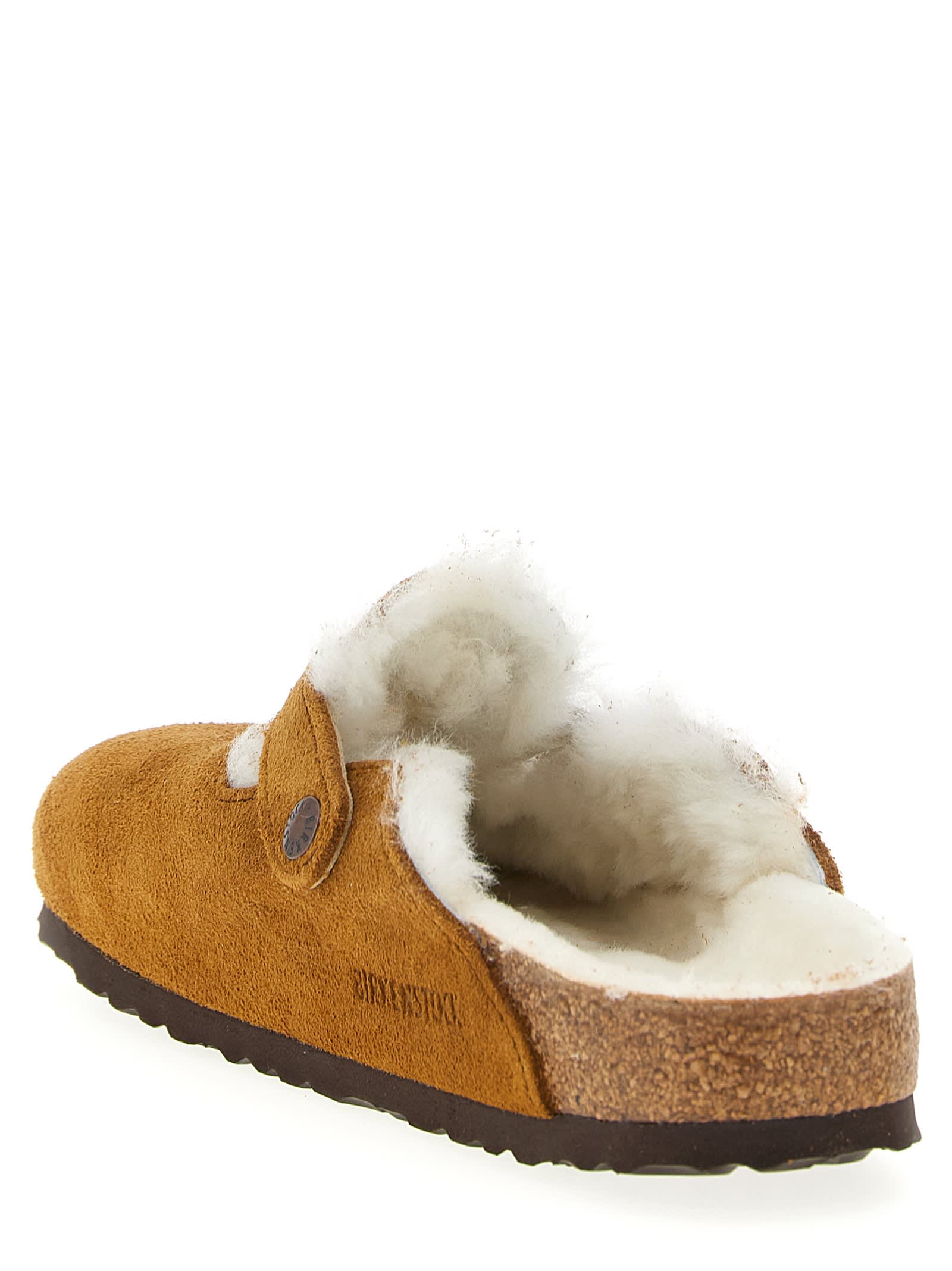 Birkenstock Boston Shearling Buckled Mules In Brown