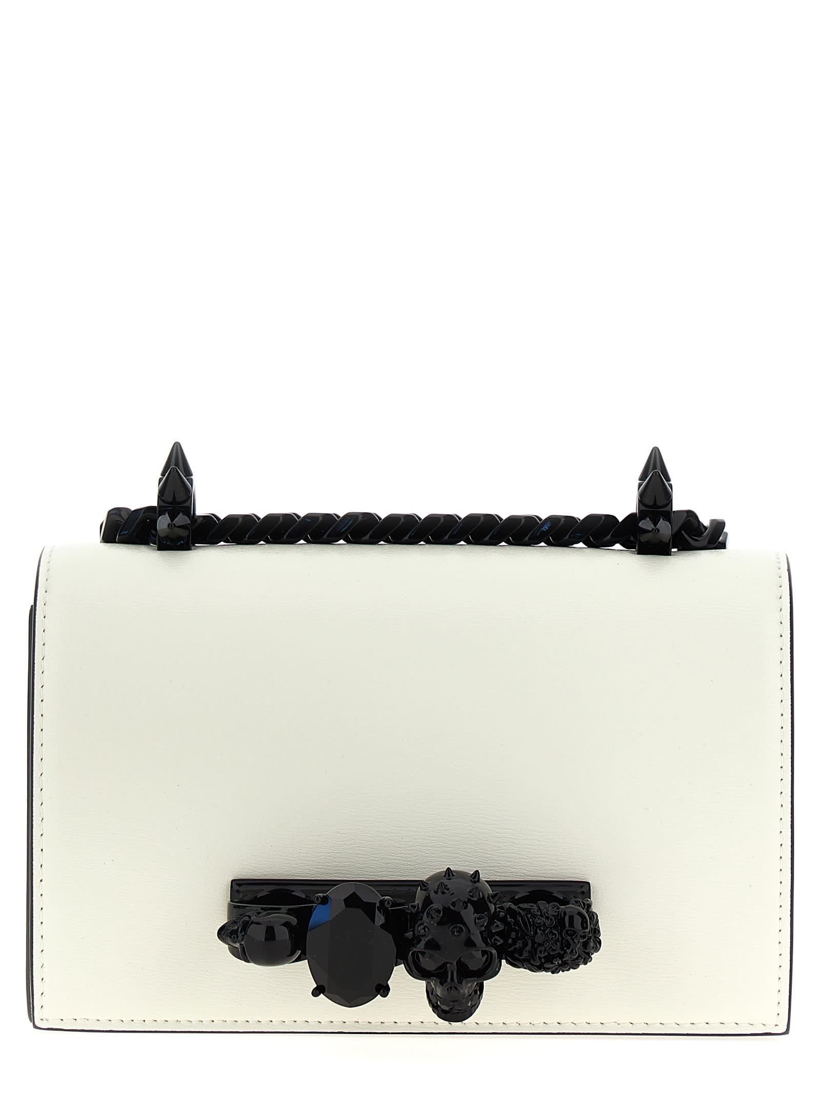 Shop Alexander Mcqueen Mini Jewelled Satchel Shoulder Bag In White/black
