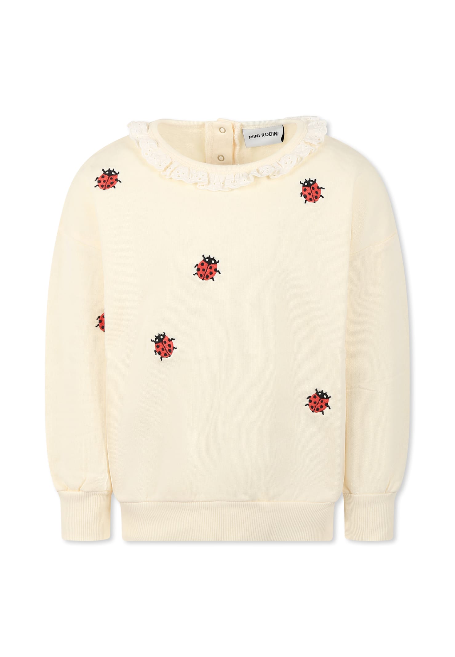 Mini Rodini Bestickter Pullover Ladybugs Aus Baumwolle In Ivory