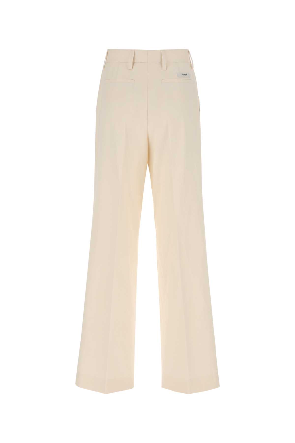 Prada Ivory Cotton Wide-leg Trouser In Brown