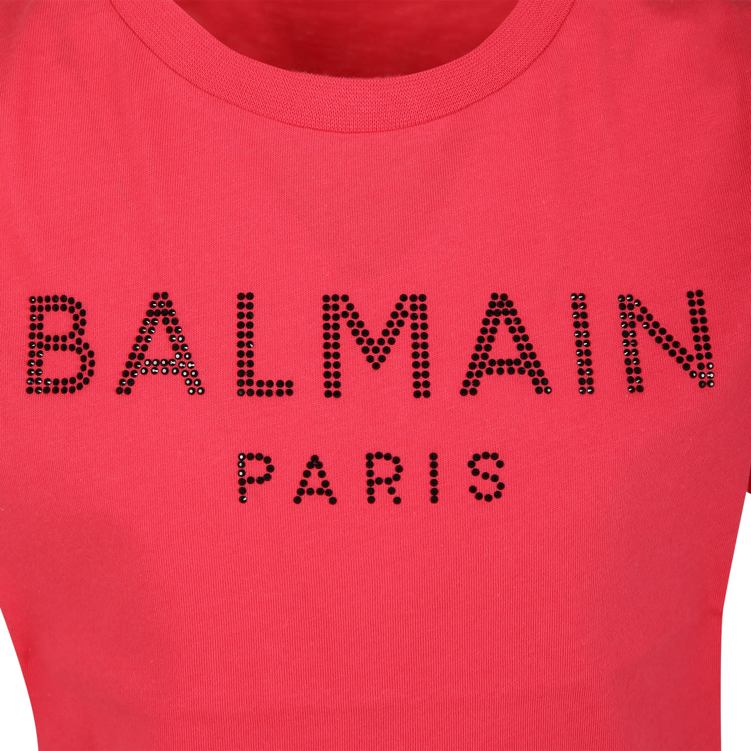 Shop Balmain Fuchsia T-shirt For Girl With Logo And Rhinestones