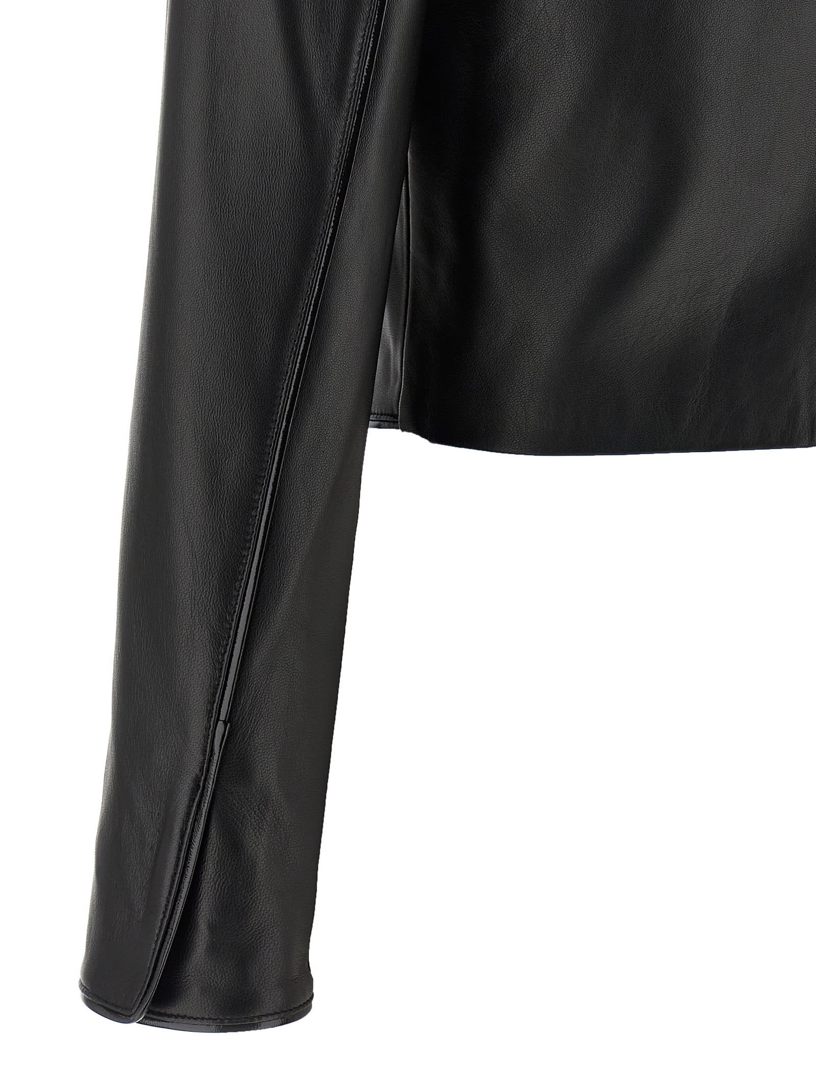 Elisabetta Franchi Leather Jacket With Monogram Metal Details In Black