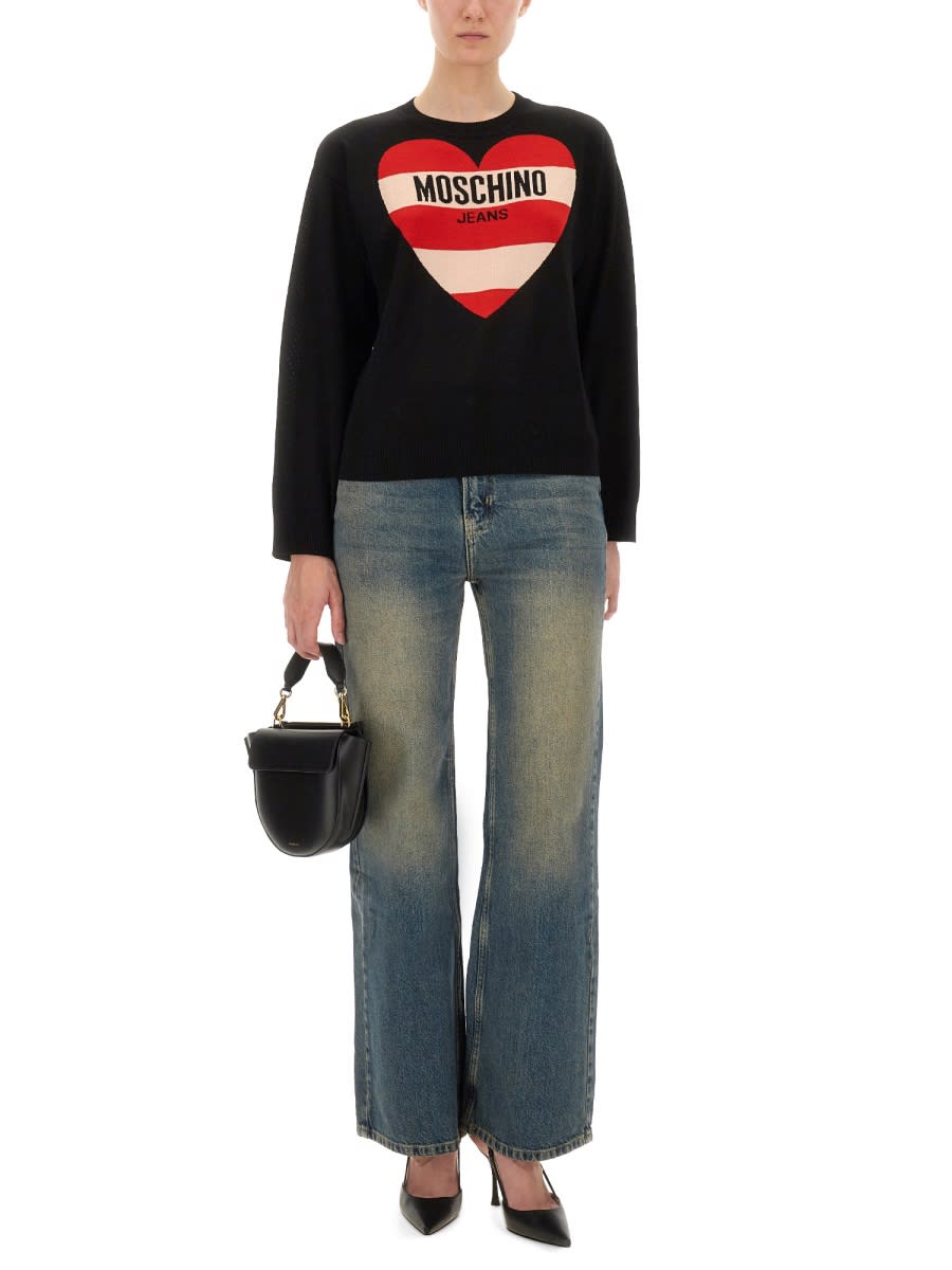 Moschino Cotton Denim Flare Pants In Blue