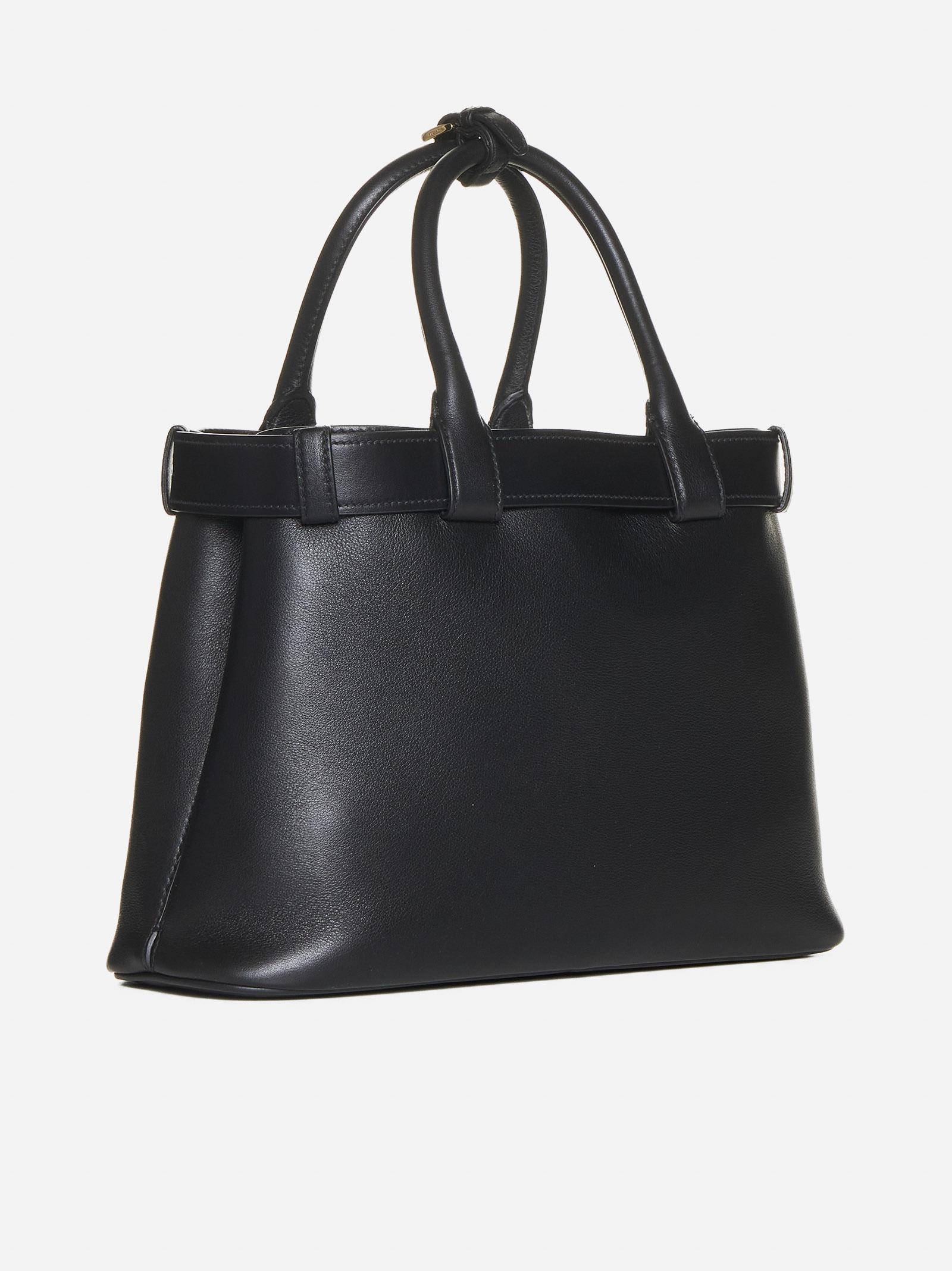 Shop Prada Buckle Leather Medium Tote Bag