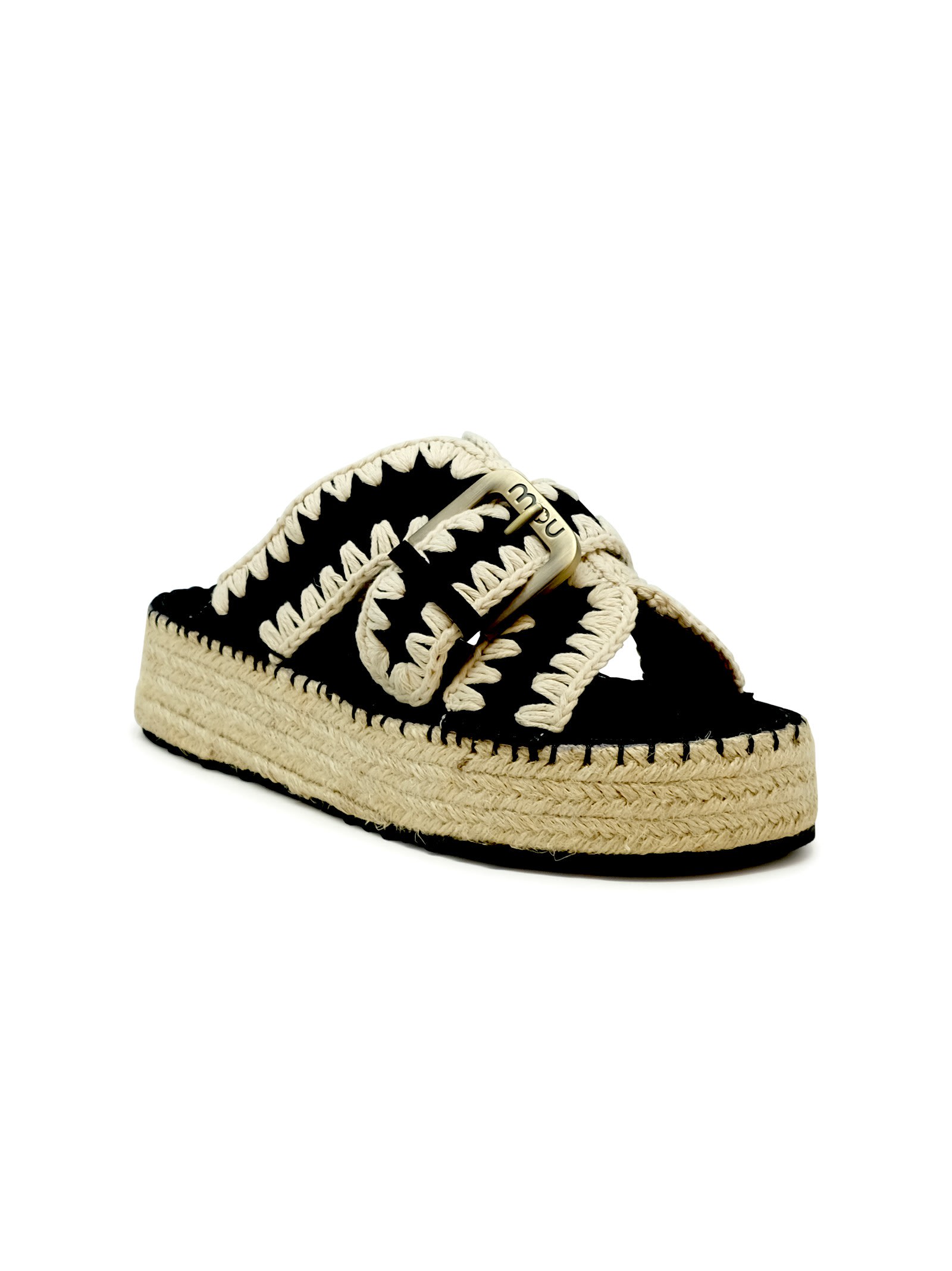 MOU MOU SW641003A JUTE BLACK SUEDE SANDALS 