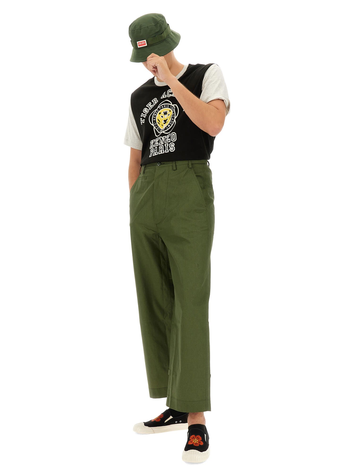Kenzo Straight Fit Pants In Kaki Fonce