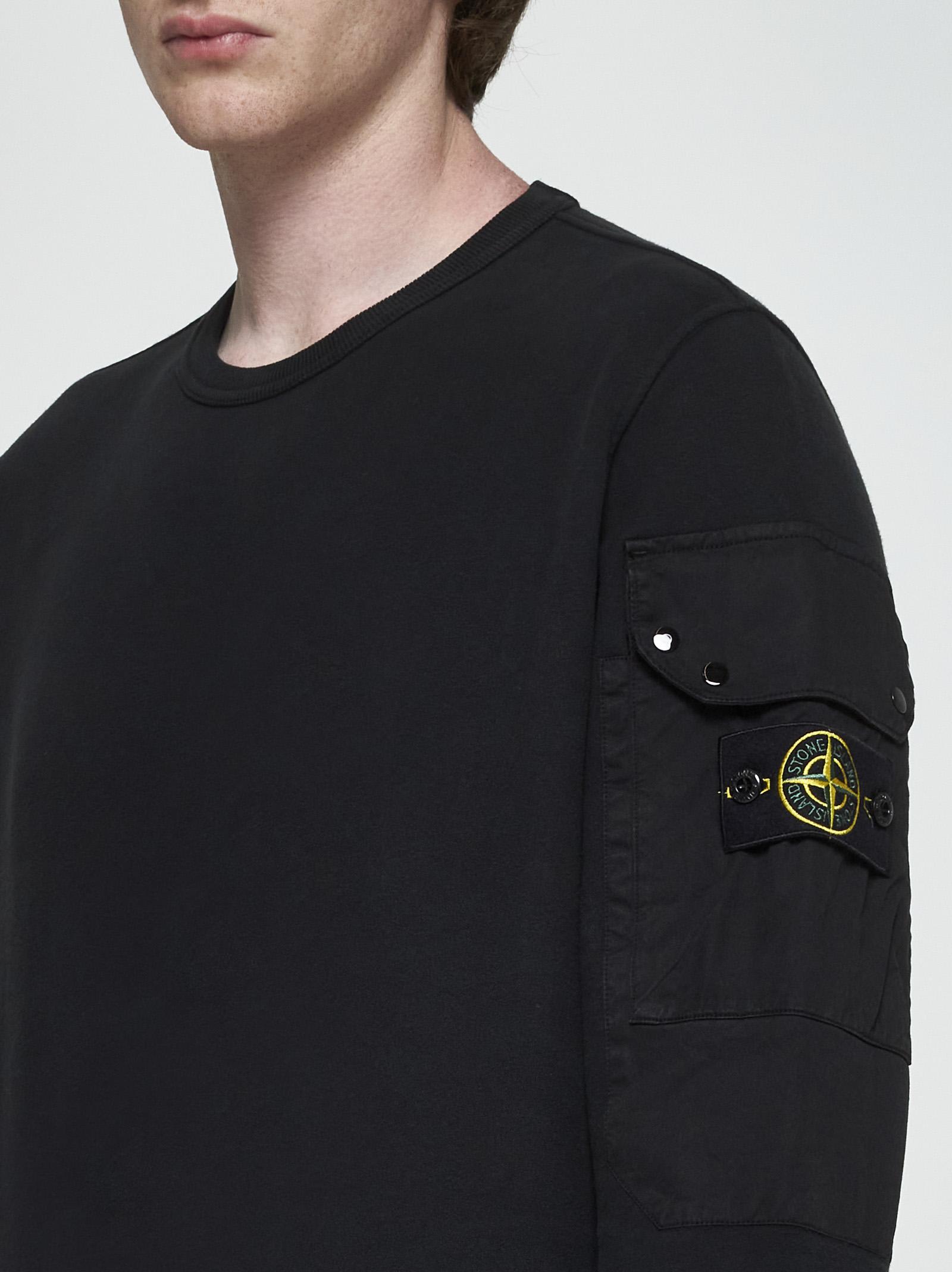 Shop Stone Island Sleeve-pocket Cotton Sweatshirt In Nero