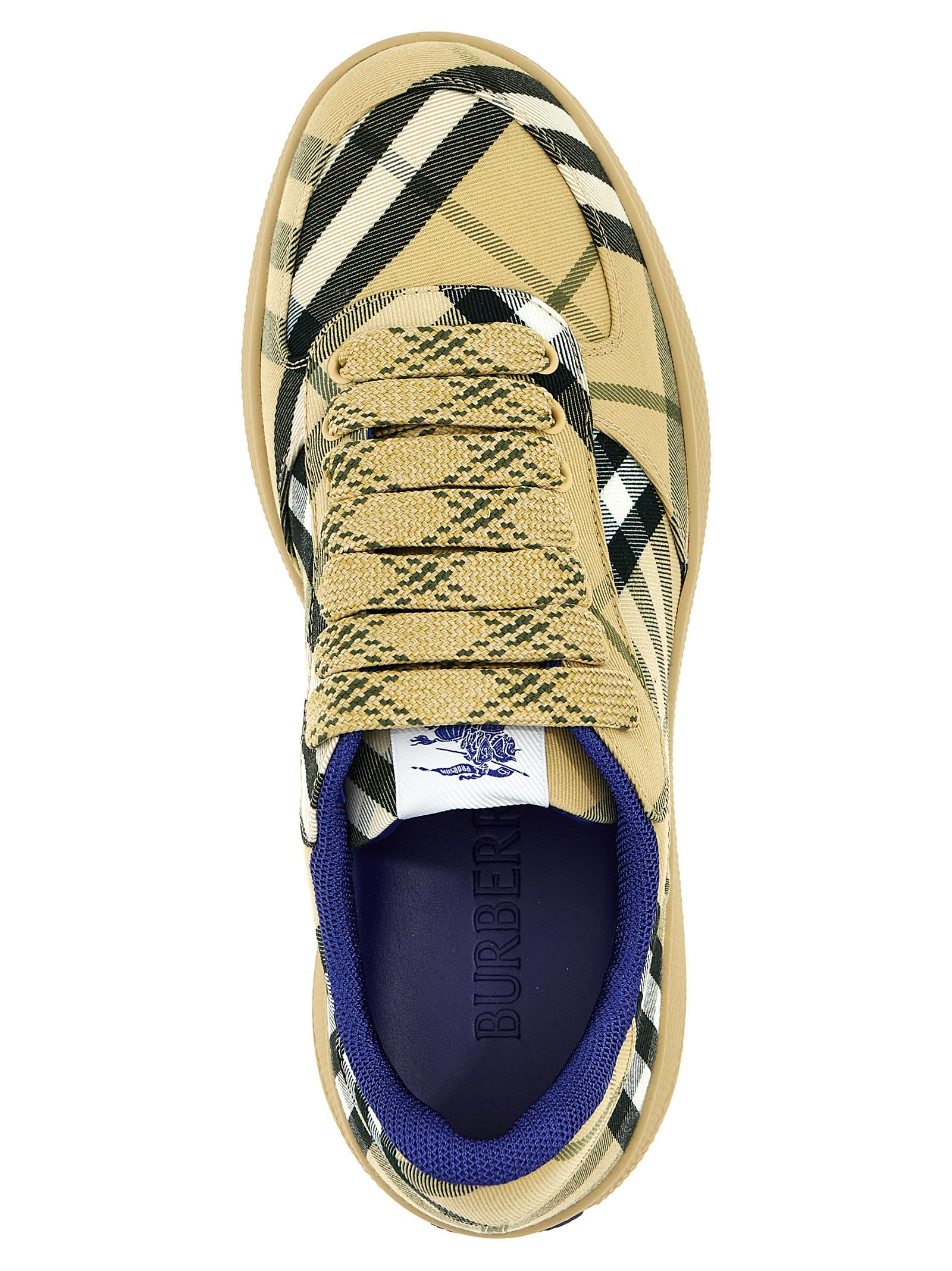 Shop Burberry Check Sneakers In Beige