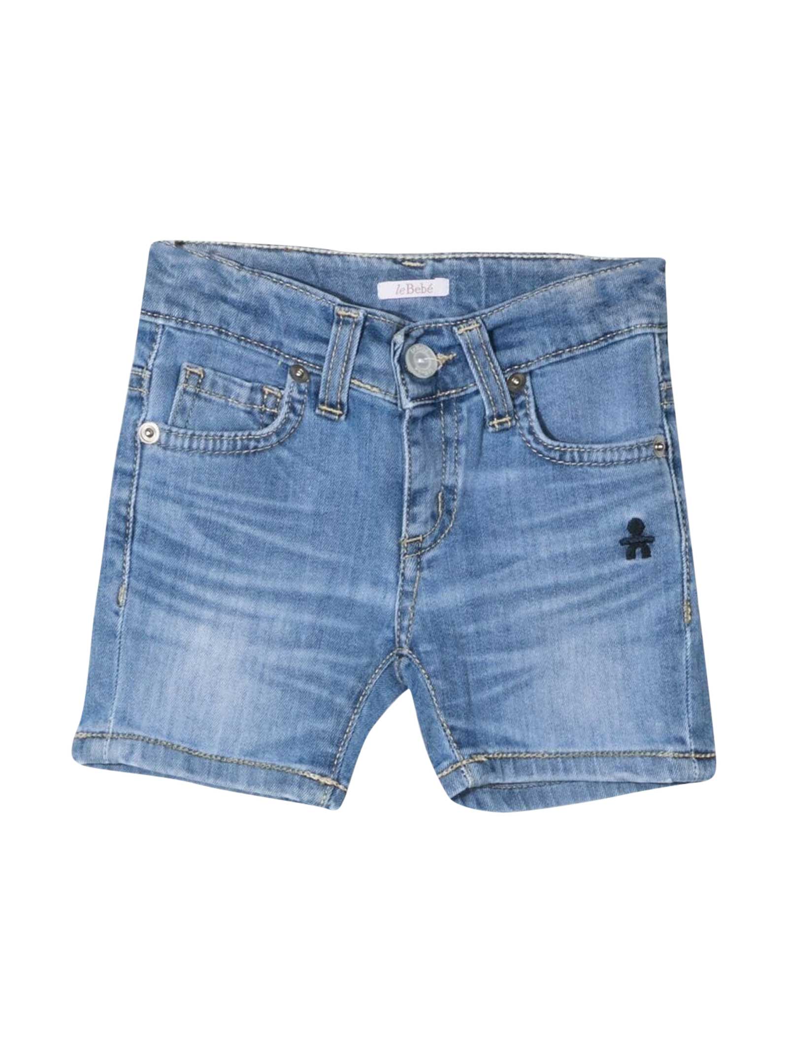 Lebebé Babies' Denim Shorts With Embroidery In Blu