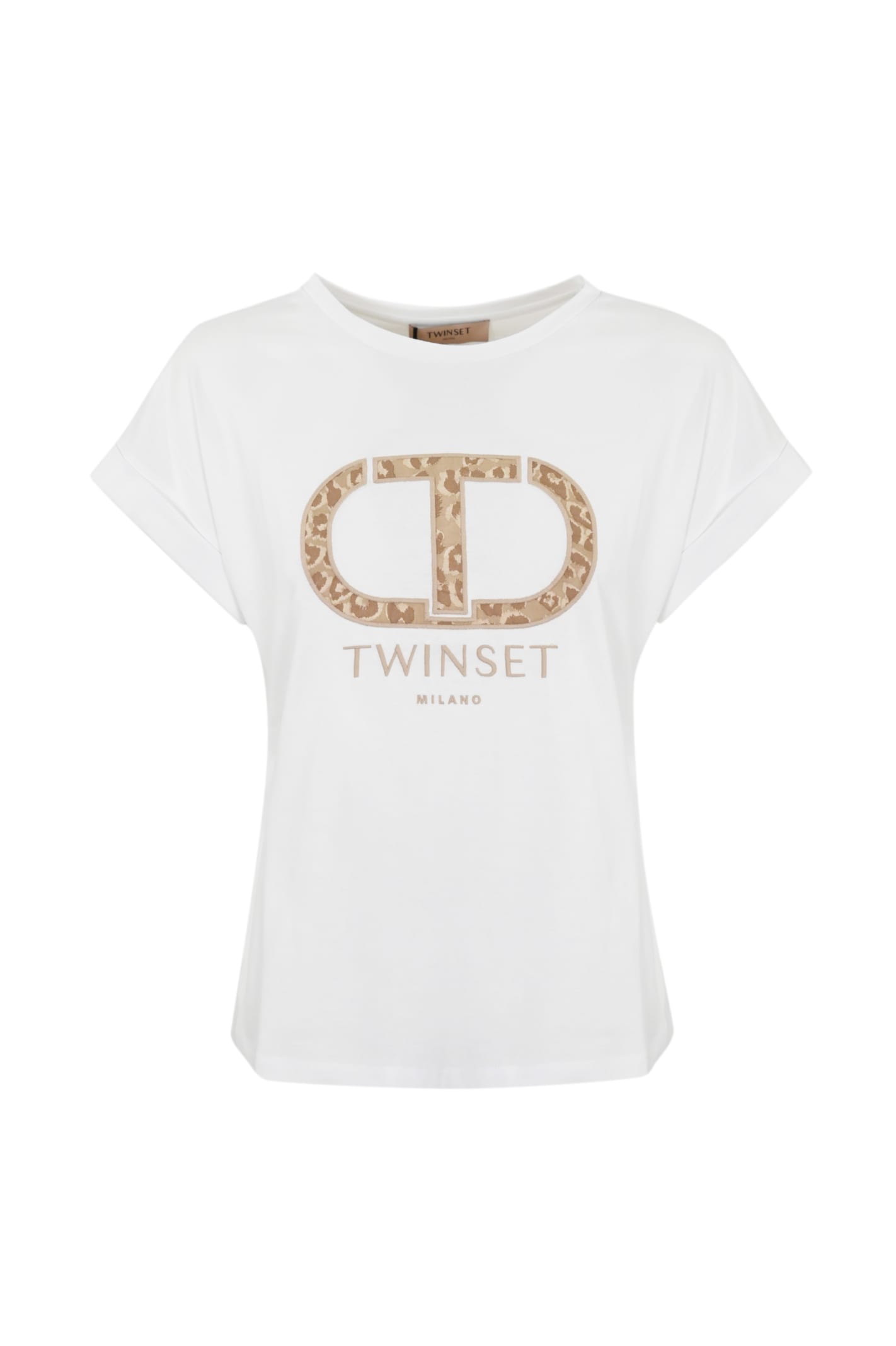 Shop Twinset Cotton T-shirt With Animalier Logo In White