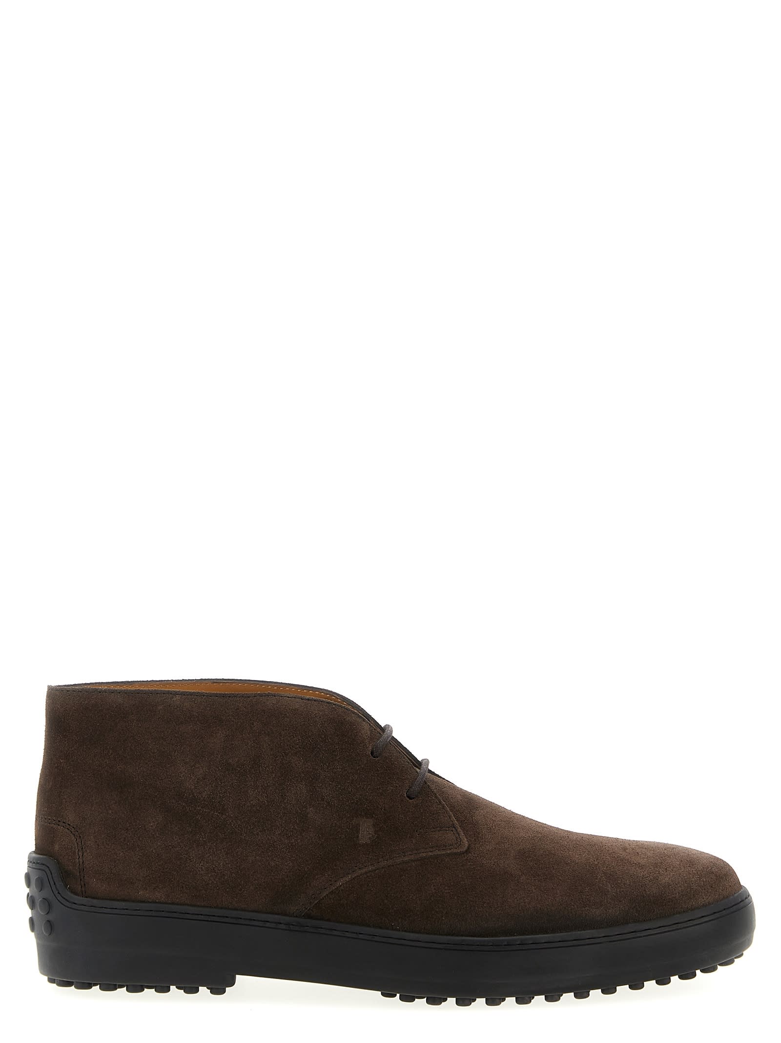 Tod's Brown Suede Desert Boots With Lace-up Closure And Gommini Sole In Brown