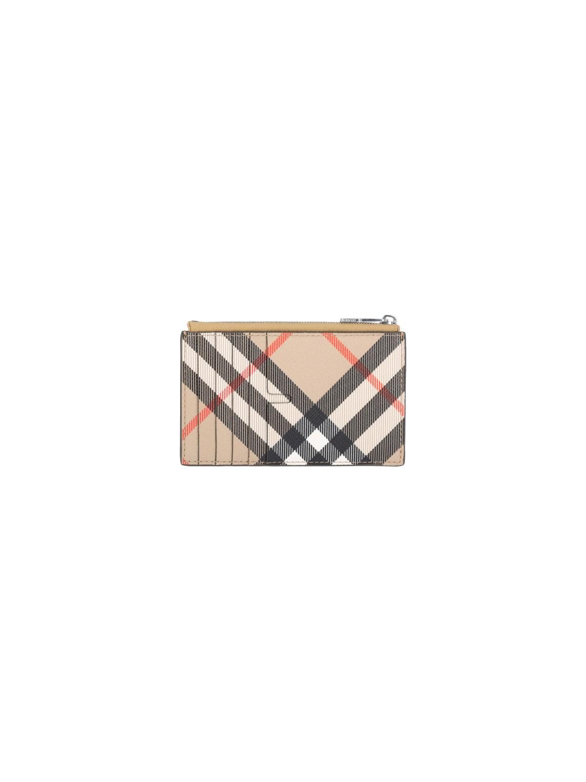 Shop Burberry Check Zip Card Holder In Sand