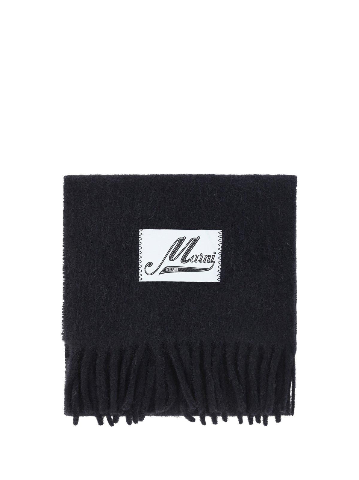 Shop Marni Logo Patch Fringed Scarf