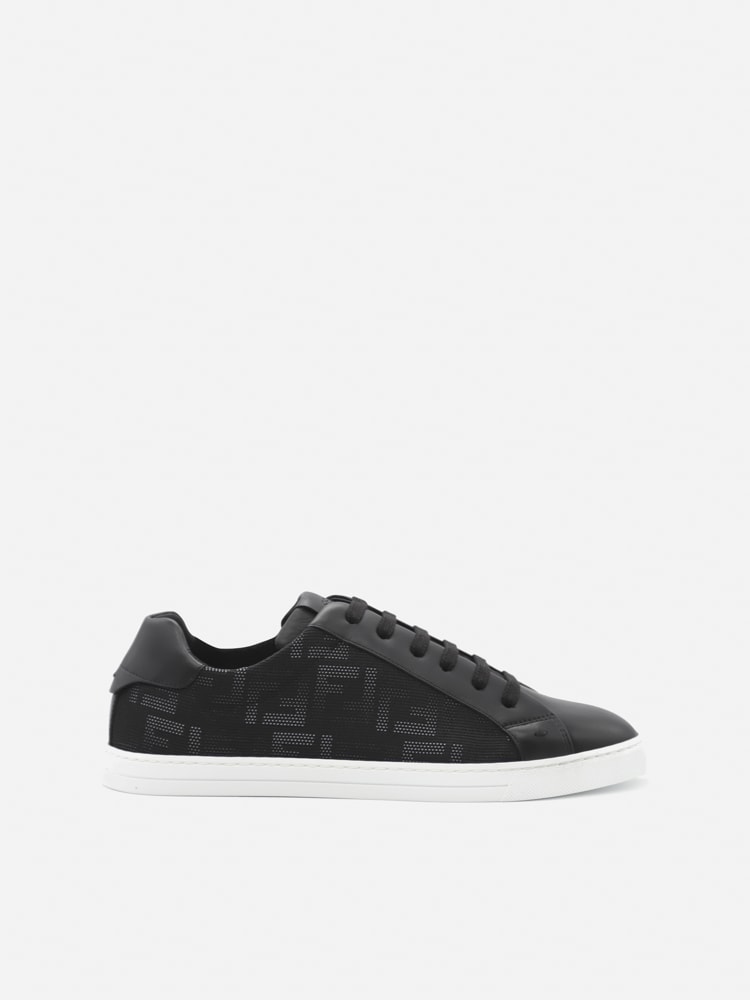 Fendi Low Top Sneakers In Leather With All-over Ff Motif