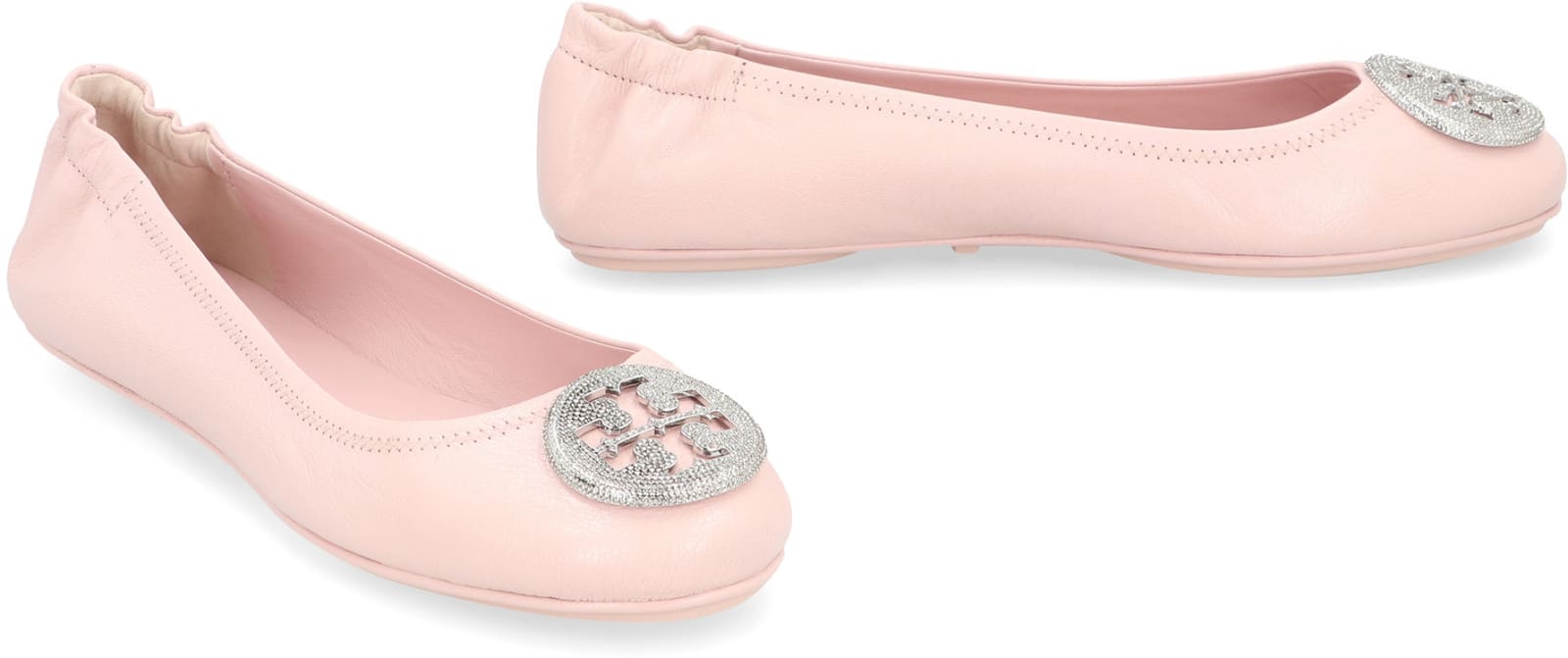Shop Tory Burch Minnie Travel Leather Ballet Flats In Pink