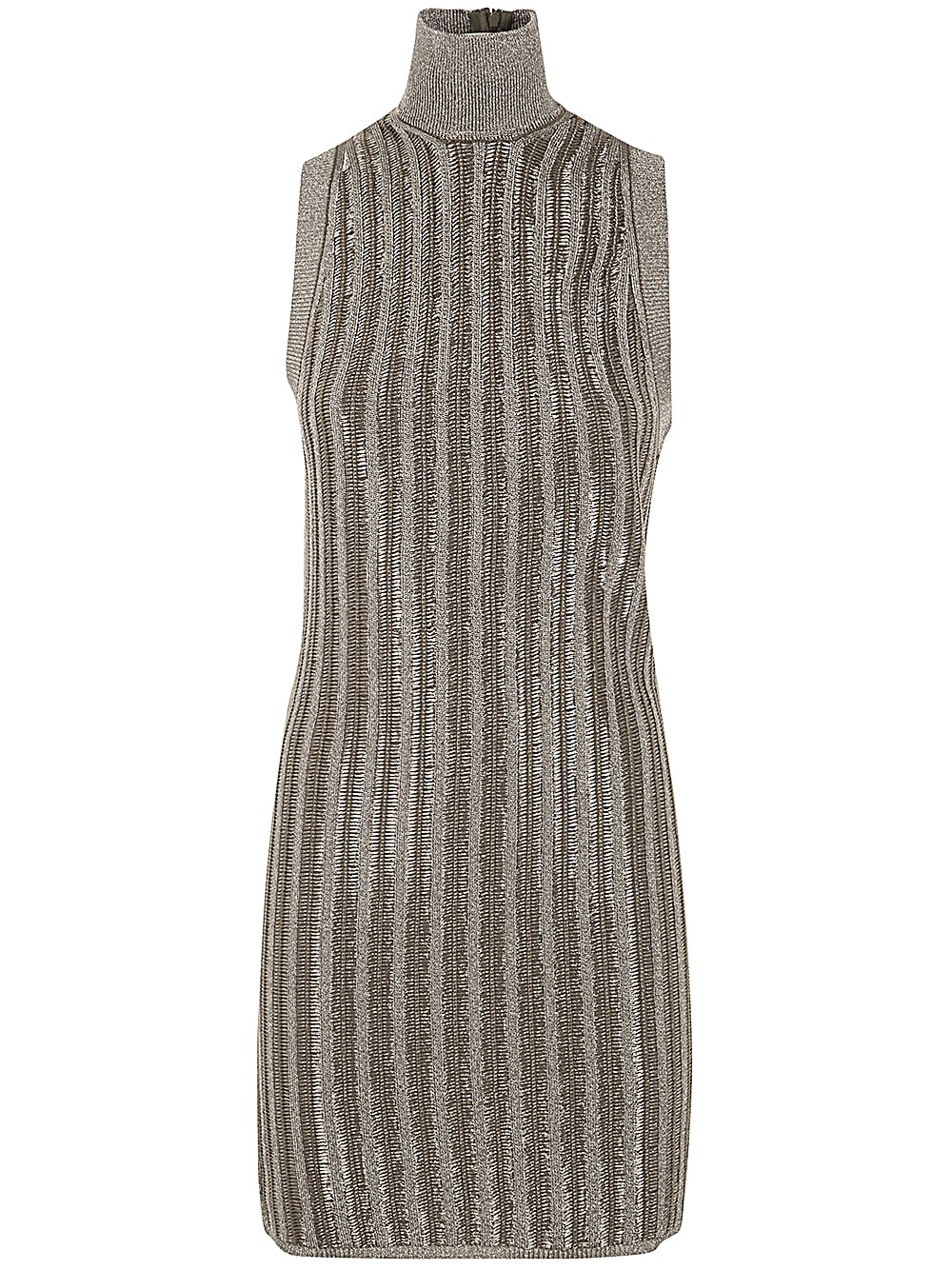 Shop Tom Ford Slinky Viscose And Wool Metal Rib - 12gg Turtleneck Mini Dress In Metallic Olive