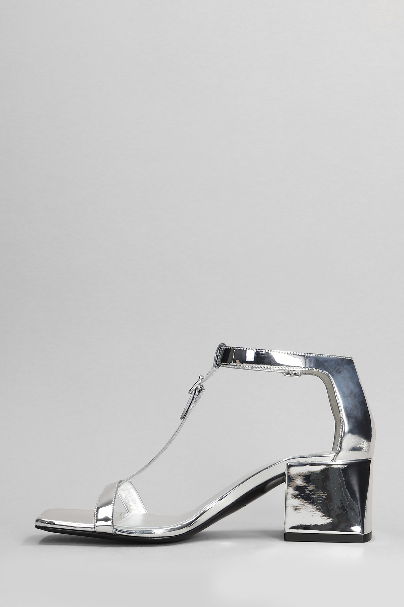 Shop Courrèges Sandals In Silver Patent Leather