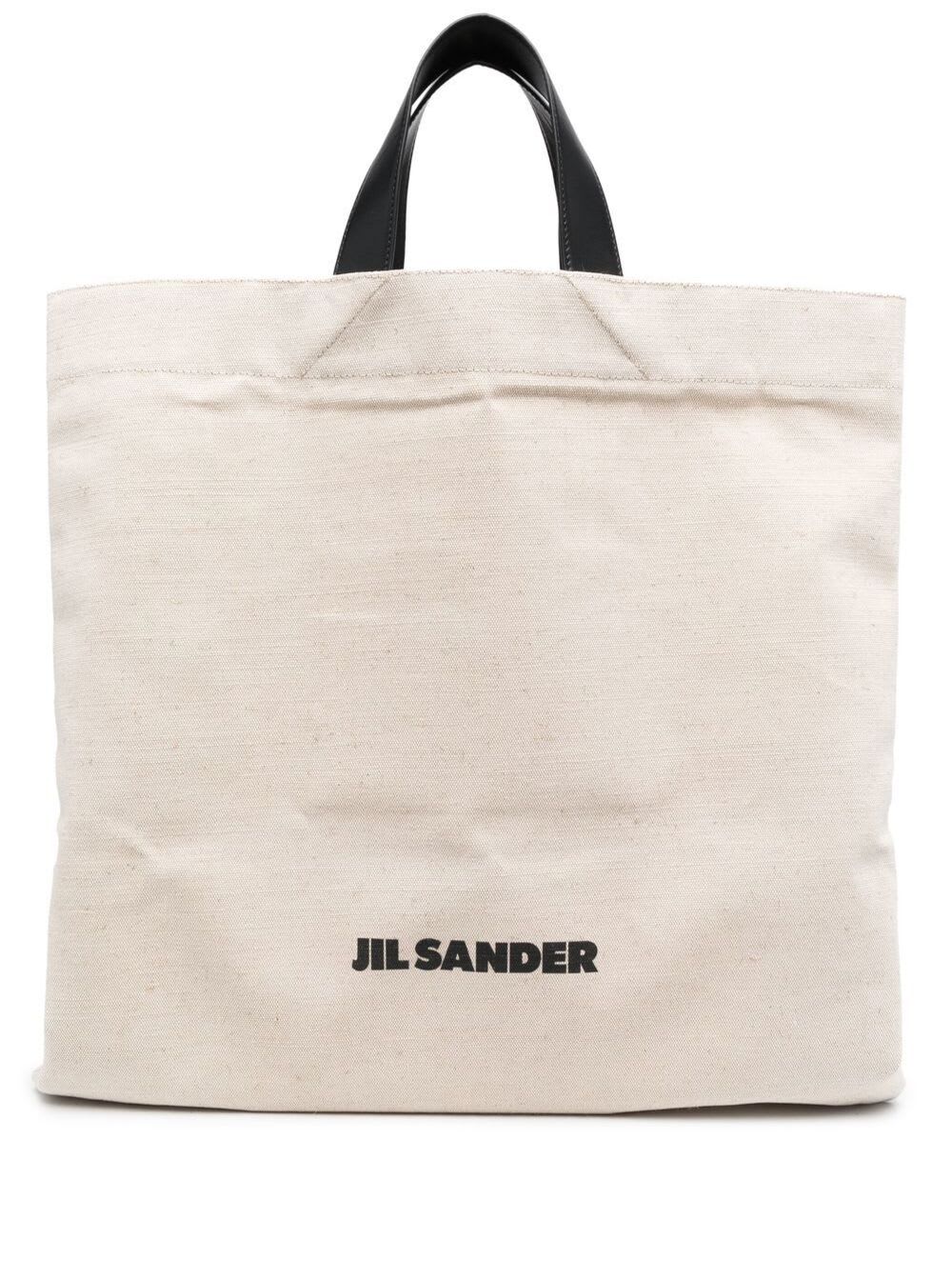 Shop Jil Sander White Tote Bag With Logo Print In Canvas Man In Beige