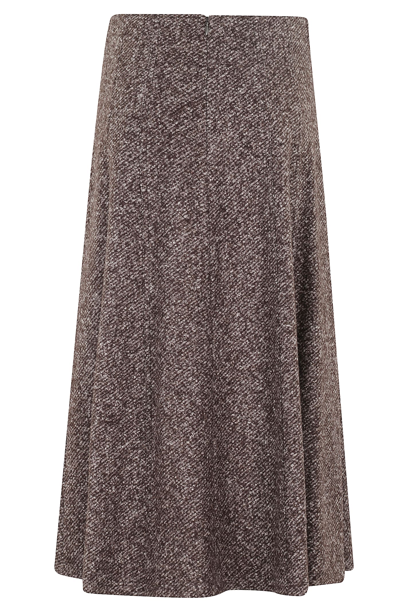Seventy Flared Midi Skirt In Textured Dark Brown Wool In Brown
