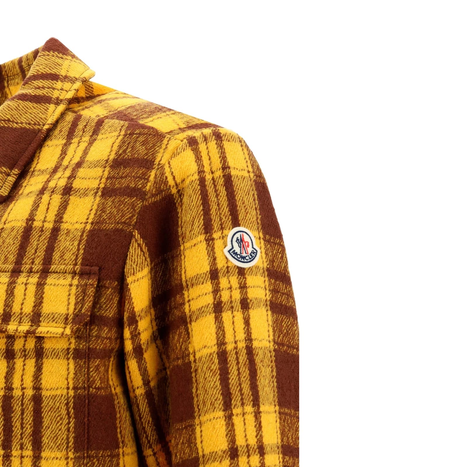 Shop Moncler Wool Checked Jacket In Yellow