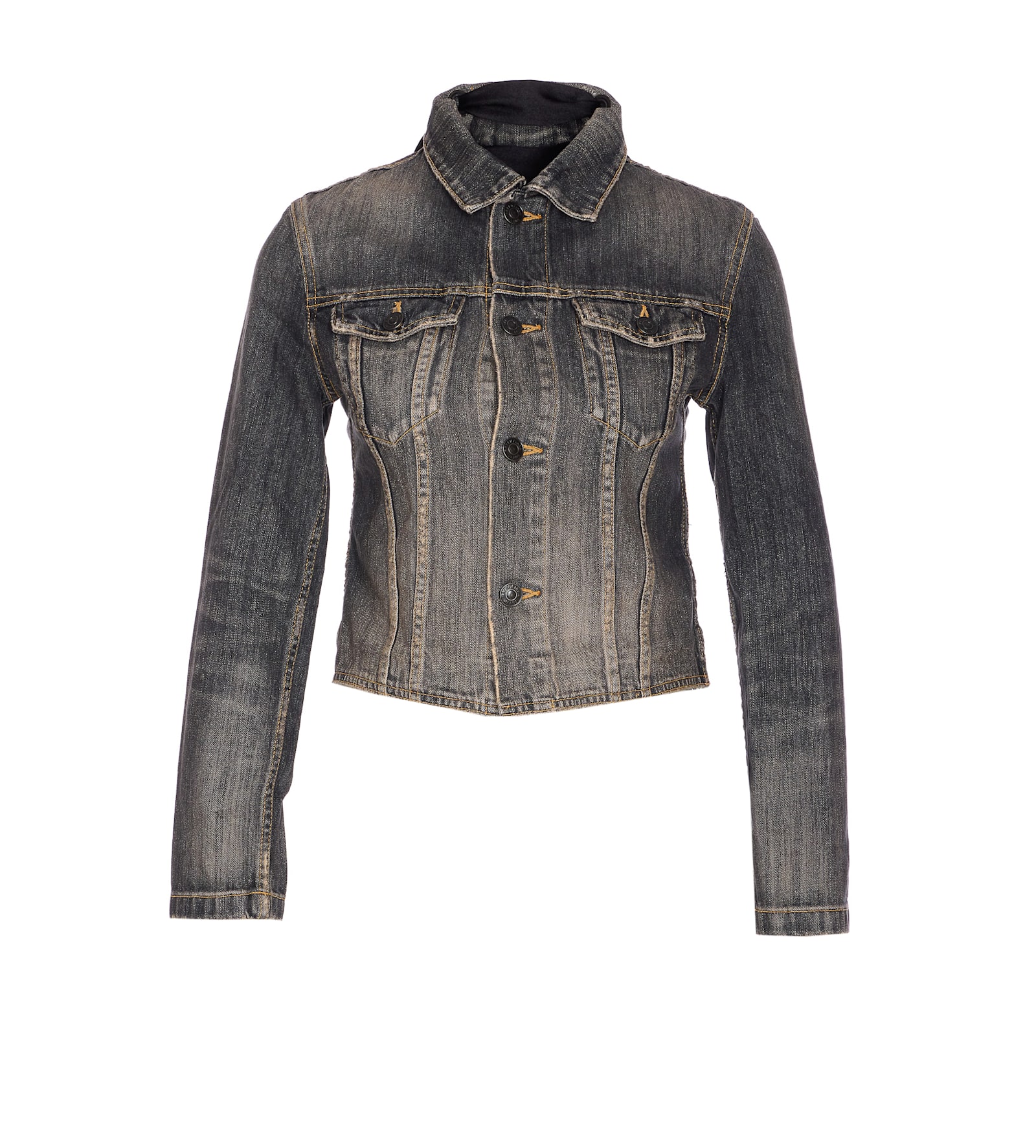 Balenciaga Dark Grey Denim Jacket With Laces Women In Gray