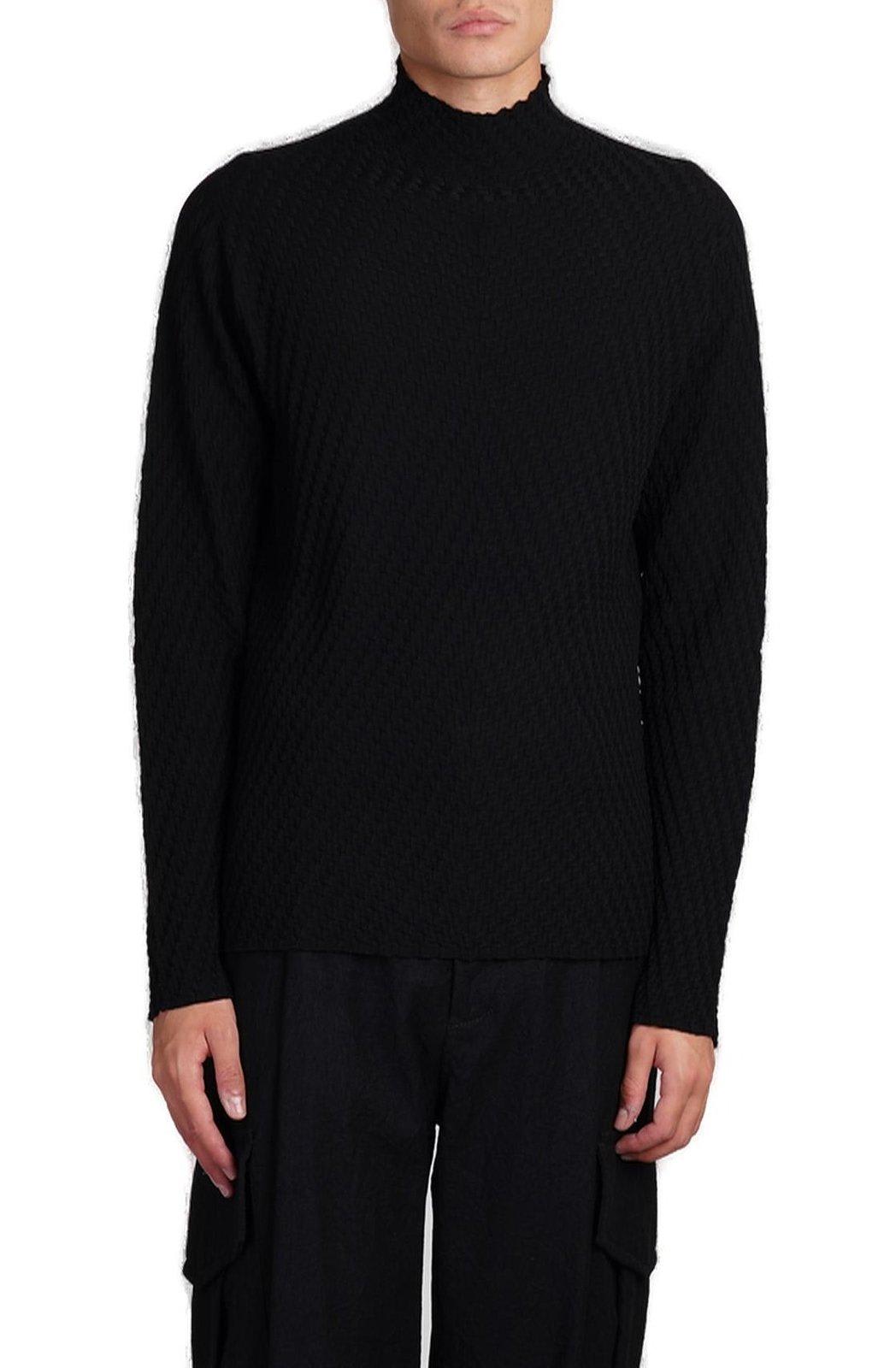 Shop Giorgio Armani Jacquard Mock-neck Jumper In Black