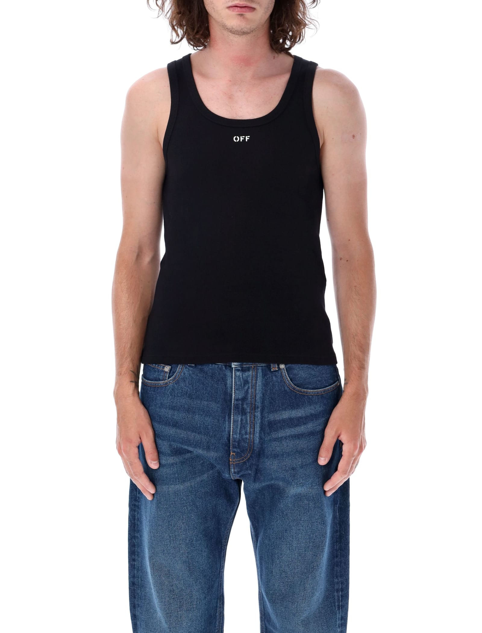 Off-white Off Stamp Ribbed Tank Top In Black