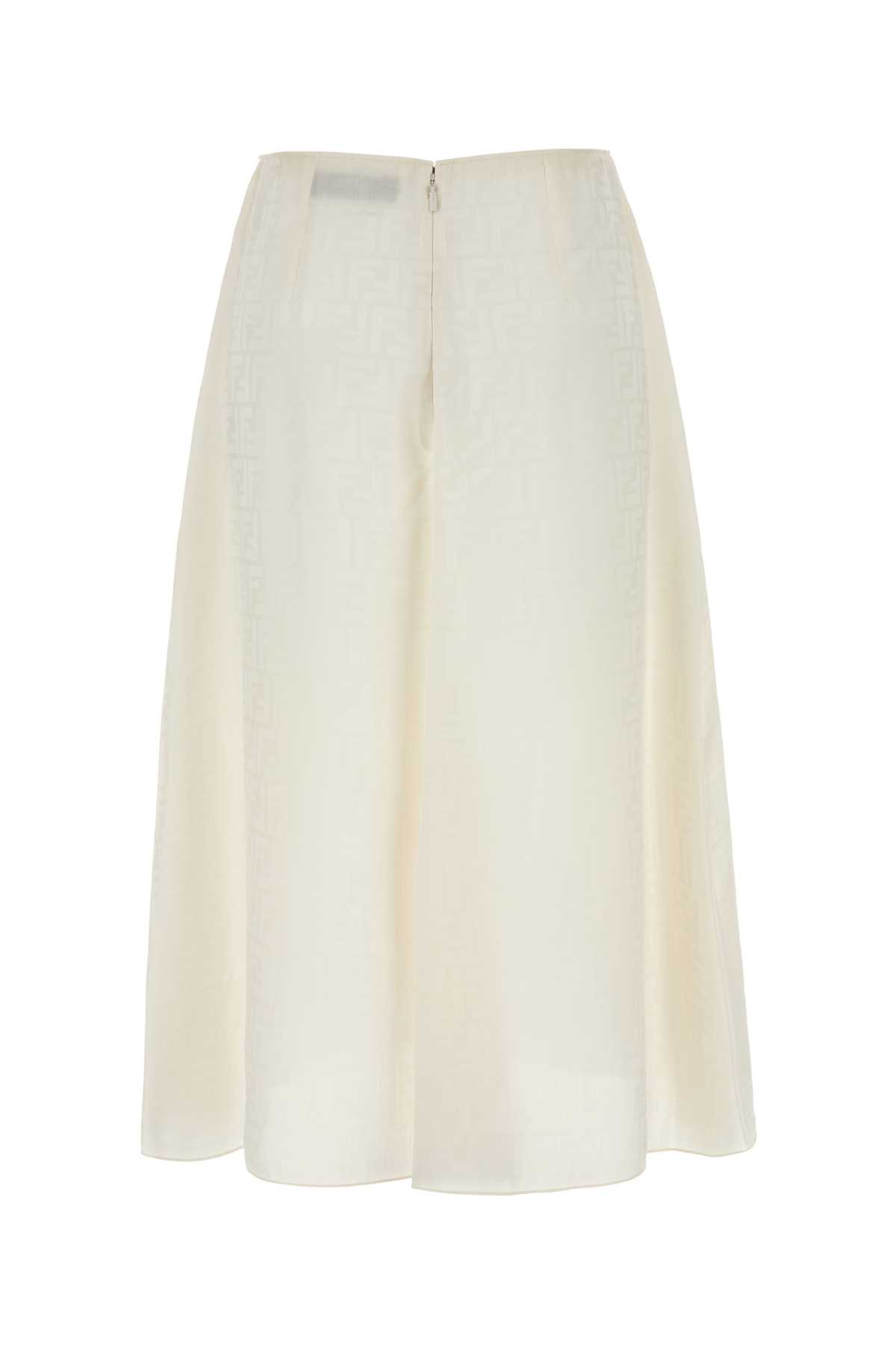 Shop Fendi Ivory Silk Skirt In Penelope-panna