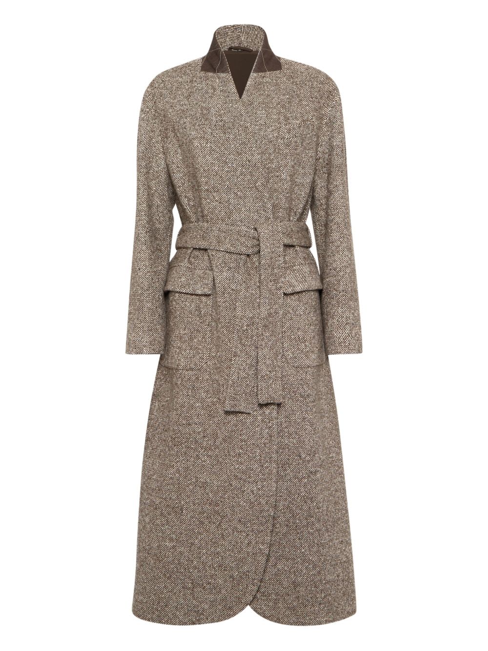 Brunello Cucinelli Wrap Front Belted Coat In Brown