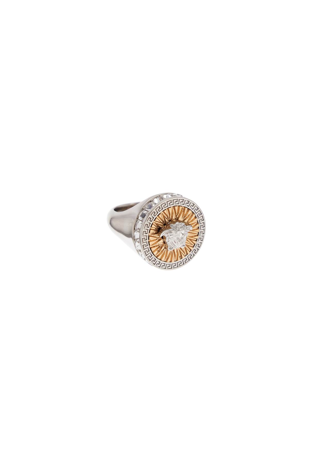 Shop Versace Icon Ring With Crystals In  Gold-palladium-cr (silver)