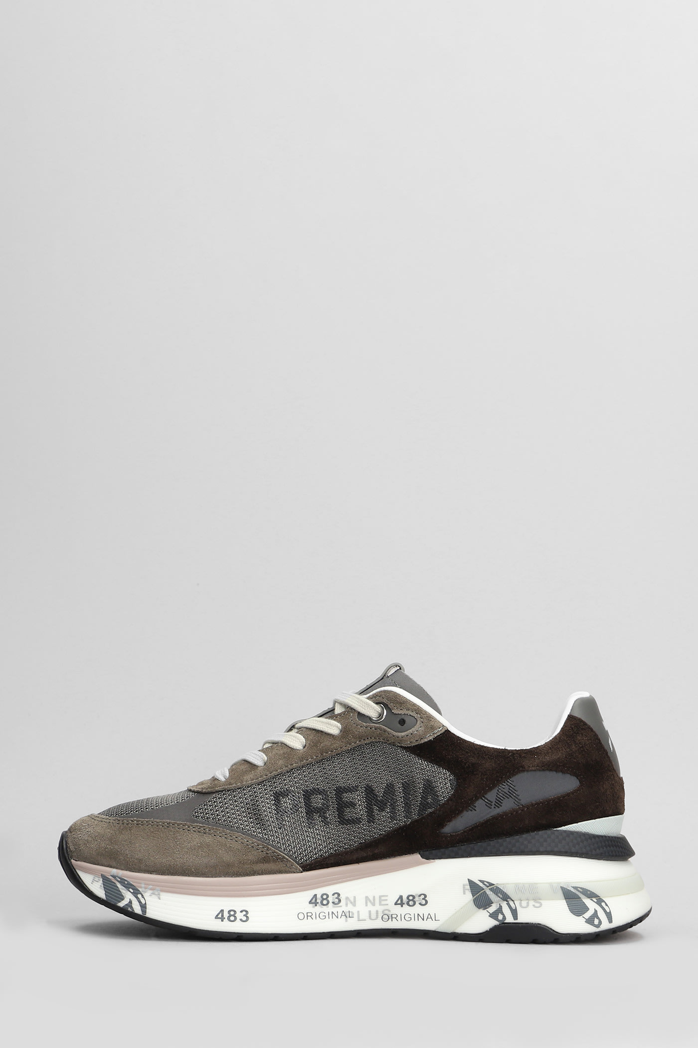 Shop Premiata Moerun Sneakers In Taupe Suede And Fabric